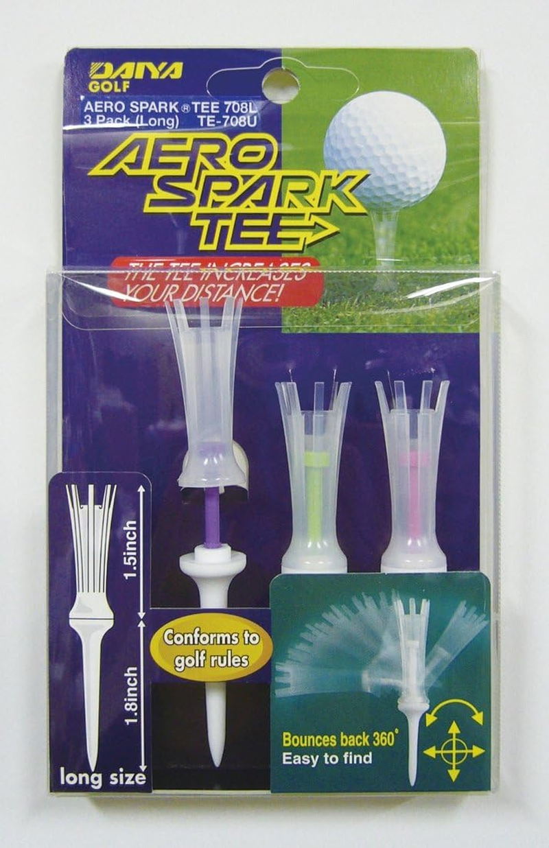 DAIYA Golf Golf Tee, Aerospark Tee, Made in Japan, Extra Long, Long, Semi-Long, Regular, 360&deg; Oscillating Function, Break-Resistant, Golf Regulations, Beginners, Pack of 3