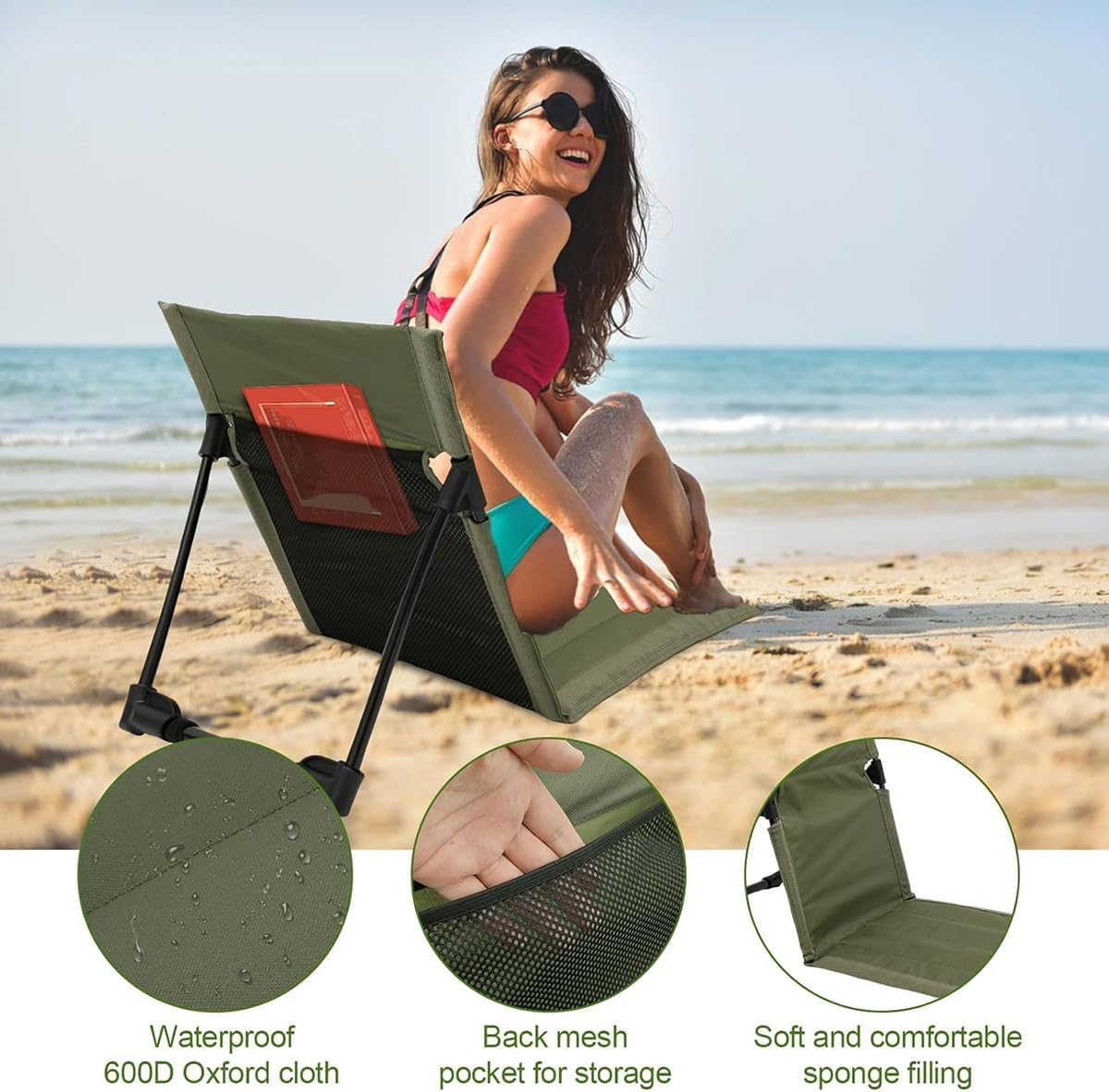 AIMALL Outdoor Folding Chair, Ultra-Light Portable Camping Stool, Sponge-Filled Oxford Fabric Seat, Adjustable Backrest, Ideal for Camping, Fishing, 16.54" Height