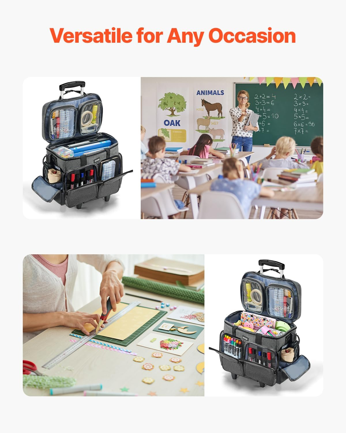 VEVOR Rolling Laptop Bag, Fits up to 15.6 Inch Laptop, Wheeled Briefcase, Teacher Roller Computer Tote Bag with Detachable Trolley & Telescopic Handle, Laptop Case for Work Travel, Women & Men (Gray) image number 2