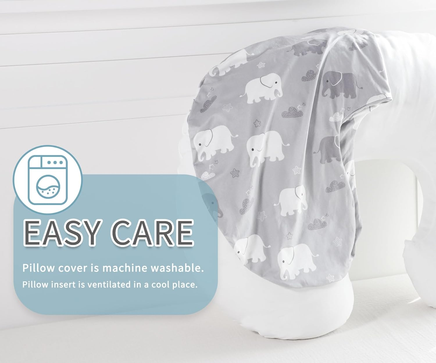 Baby Nursing Pillow, and Body Positioner for Breastfeeding and Bottle Feeding，Awake-Time Support with Removable Nursing Pillow Cover，Tummy Time Support for Baby Boys（Elephant） image number 1