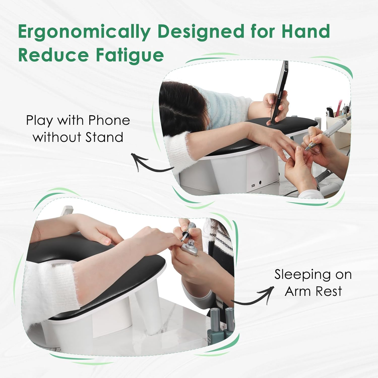 LIONVISON Arm Rest for Nails Tech U Shaped - Comfortable Manicure Nail Hand Rest Pillow Cushion, PU Leather Nail Armrest Stand for Acrylic Nail Art Tech, Quick Installation, Black image number 5