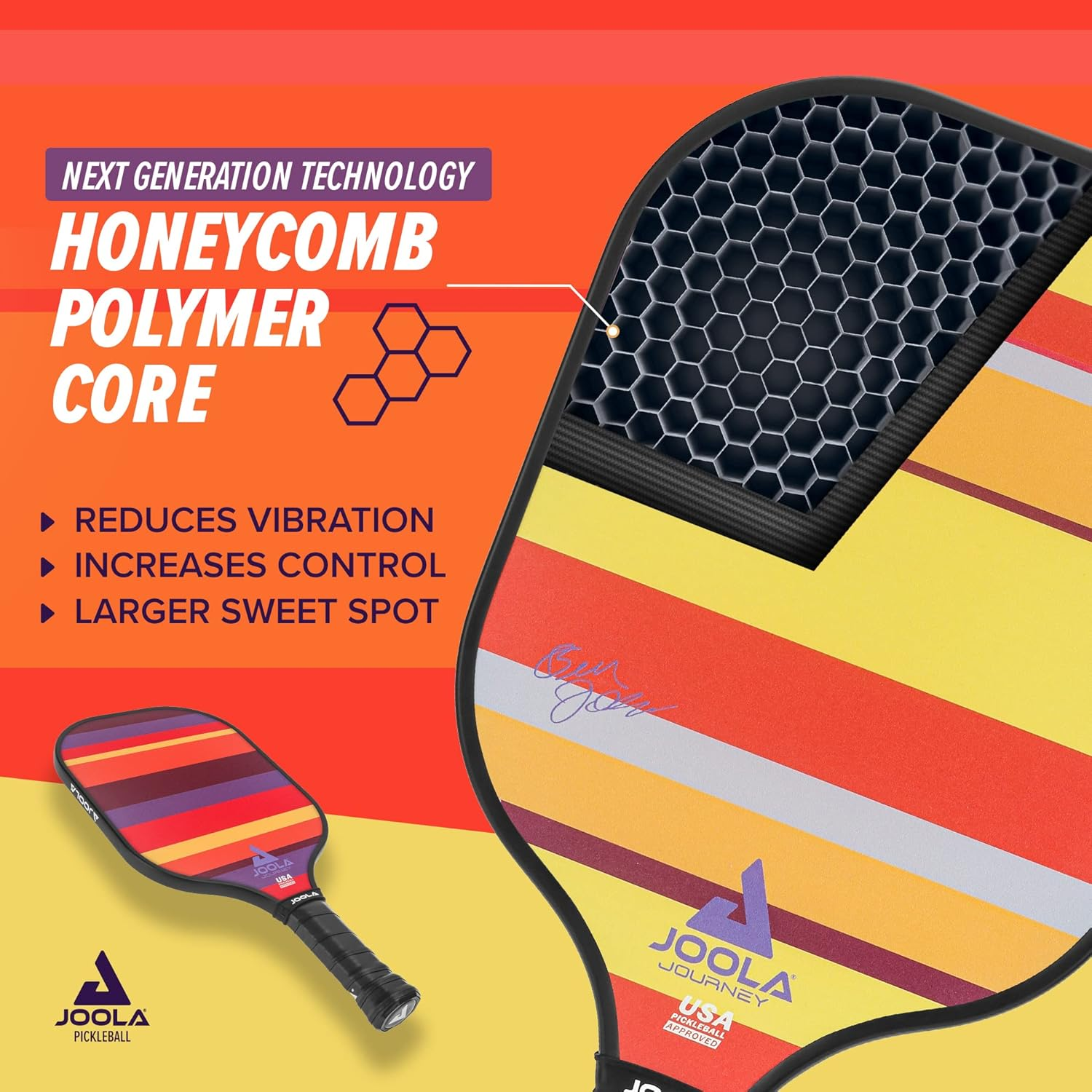 JOOLA Journey Pickleball Paddle &ndash; Fiberglass Graphite Surface for More Power &ndash; Lightweight Pickleball Paddle W/Increased Control - Multiple Colors & Designs - USAPA Approved image number 3