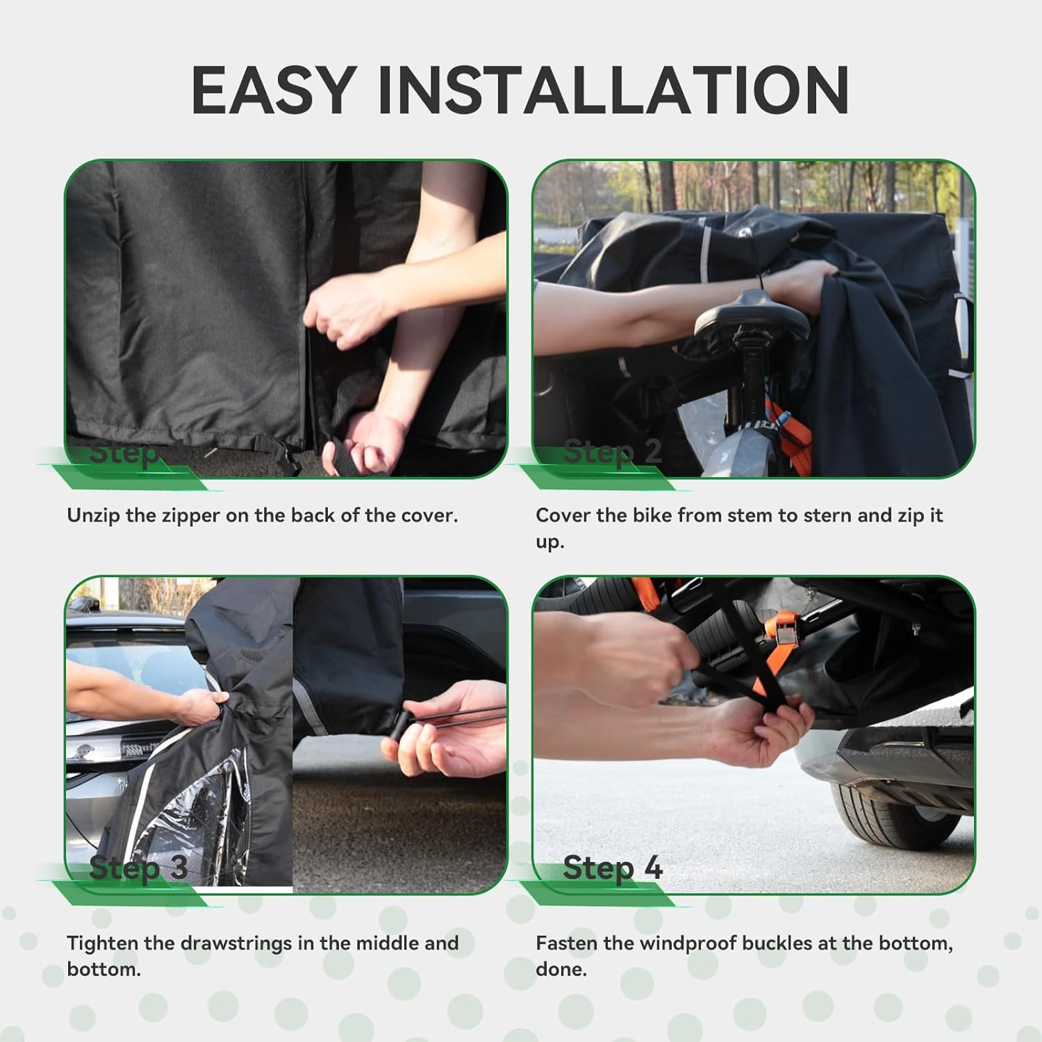 RVINGPRO Bike Cover for Transport on Rack - Bike Cover for 1 Bike on Rear Bike Rack, 600D Oxford Bicycle Cover Waterproof Outdoor Storage or Transportation for RV/ SUVS, with 2 Bungee Cords (L)