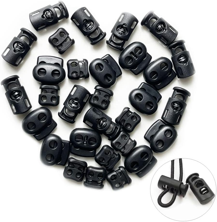 30 Pcs Plastic Cord Locks YIFARUBE 3 Styles End Spring Stop Toggle Stoppers for Paracord Shock Cord Drawstrings Lanyard DIY Crafting (Black) image number 1