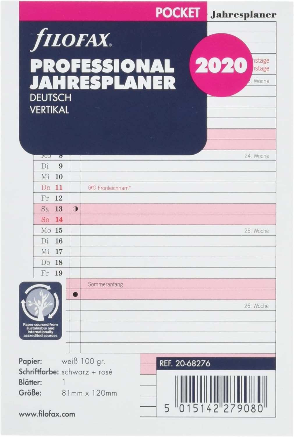 Filofax 000020 68276 Calendar