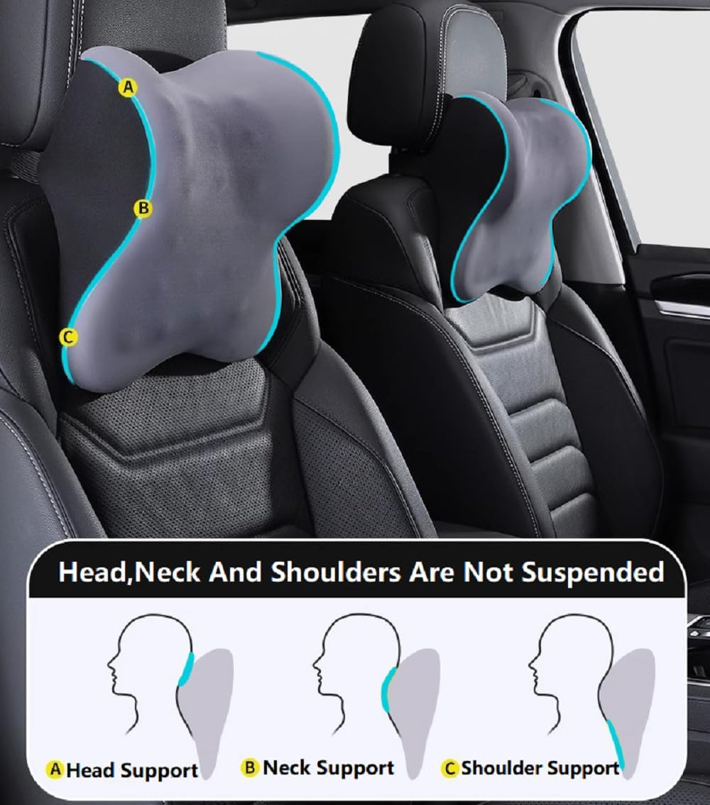 ANTETOKO Car Pillow for Neck Pain Relief and Cervical Support,Pure Memory Foam Car Neck Pillow for Car Seat with Adjustable Strap and Washable Cover,Car Headrest Pillow for Ergonomic Design (Grey) image number 2