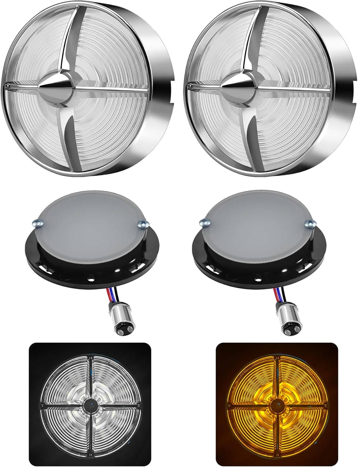 FATECIM 3 1/4" Turn Signal Light Covers Turbine Replacement Smoke Lenses Screw-In Style for Harley Touring Road Glide Road King Electra Glide Heritage Softail Fatboy Softail Springer Chrome Bezel