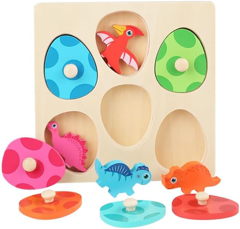 Ifundom Wooden Puzzles for Toddlers Dinosaur Eggs Peg Puzzles Montessori Toys Educational Toy for Boys Girls Preschool Learning Activities image number 3