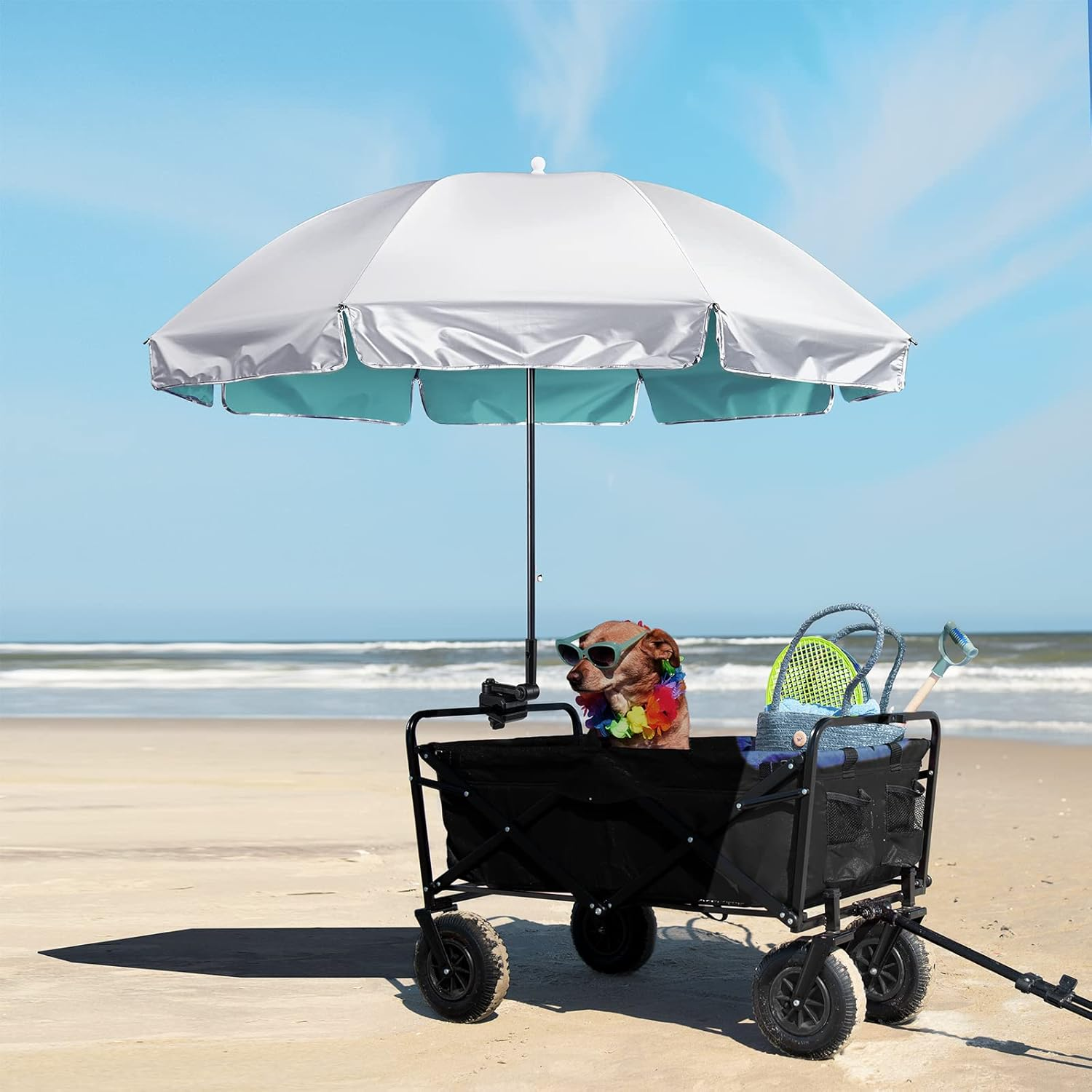 G4Free UPF 50+ Universal Clamp on Umbrella Adjustable 55 Inch Outdoor UV Protection Beach Chair Umbrella for Strollers, Wheelchairs, Patio Chairs, Beach Chairs, and Golf Carts image number 1