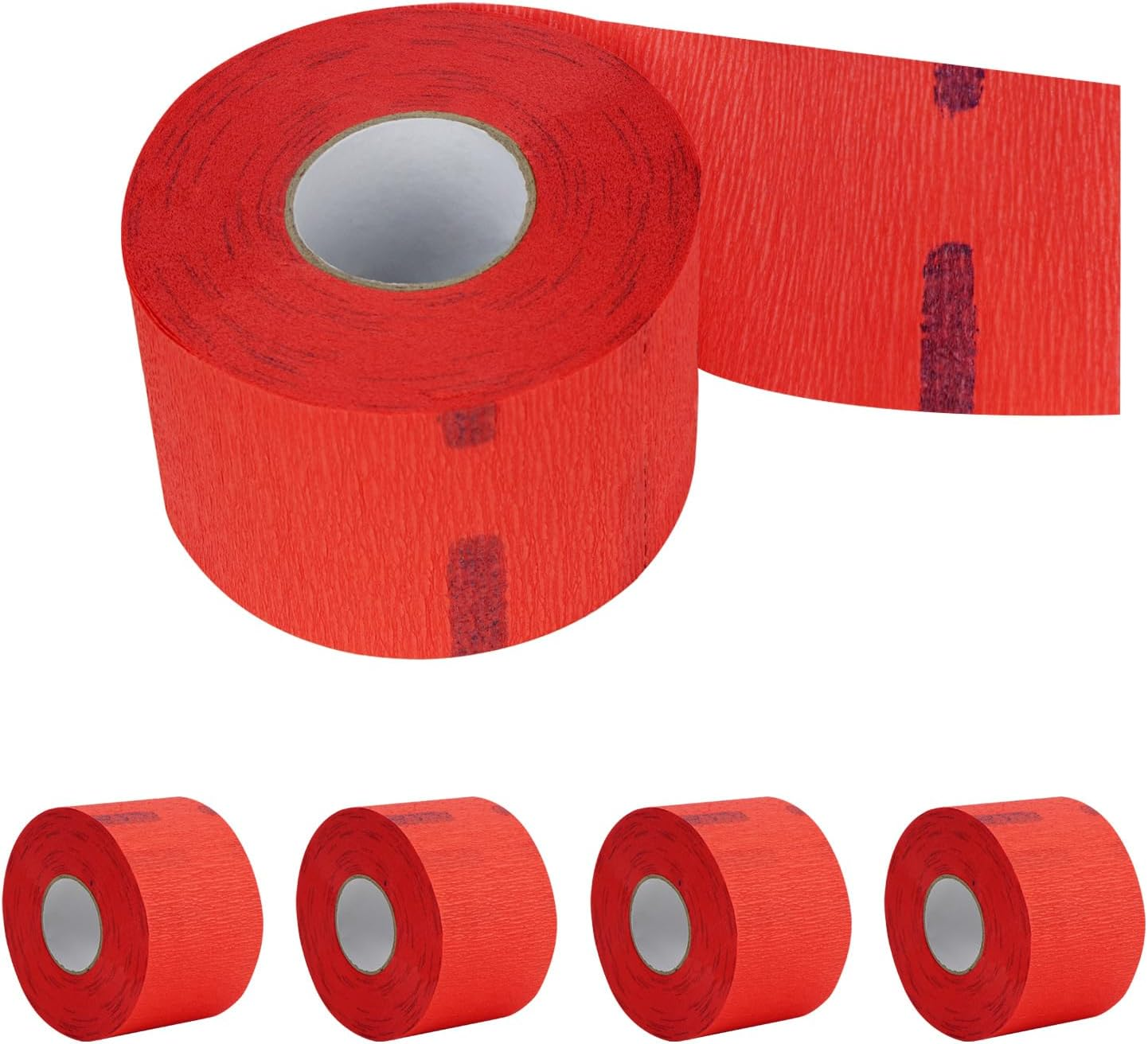 Flexible Paper Neck Strips for Salon Hair Cutting - 5 Rolls, 500 Red Disposable & Water-Resistant Self-Adhering Barber Supplies