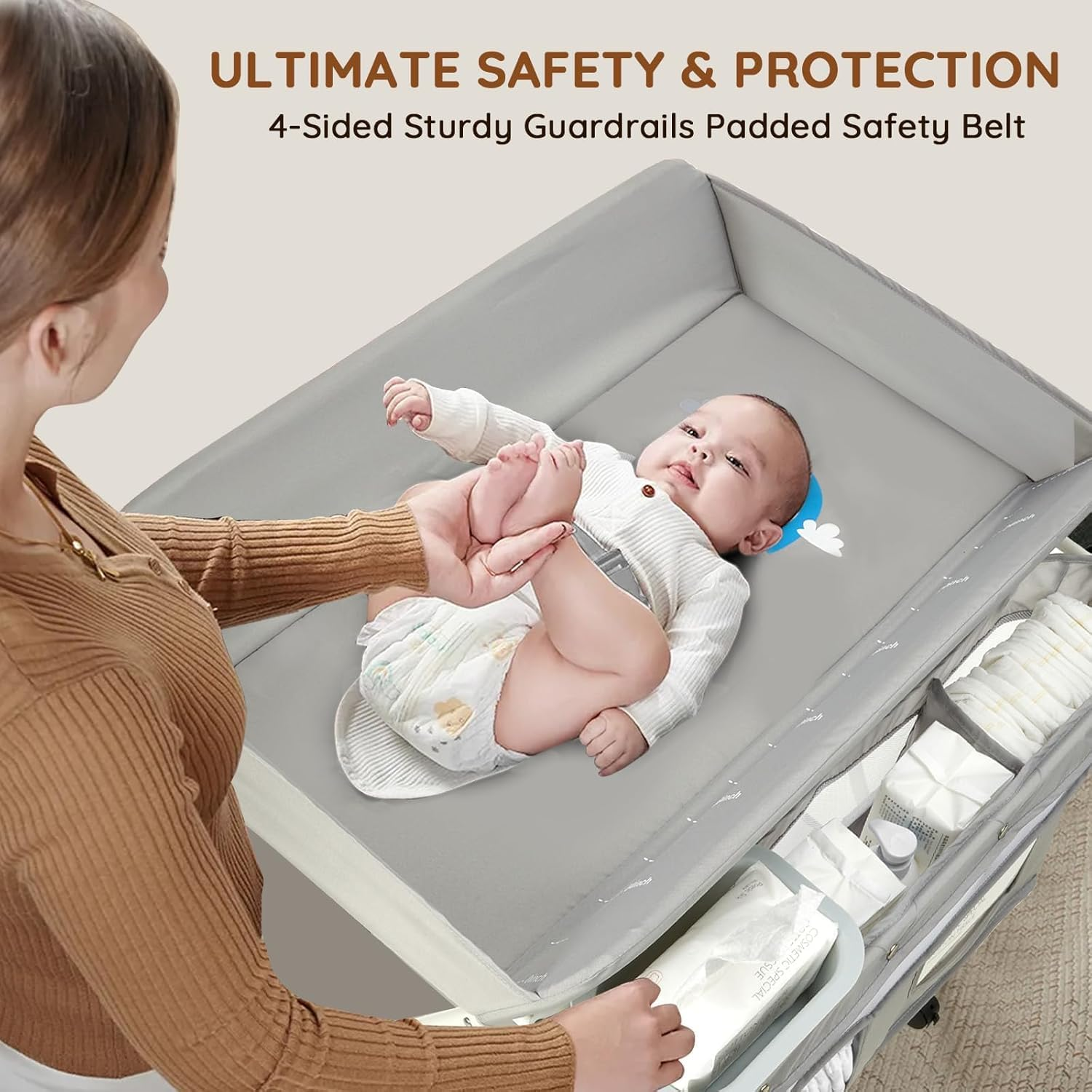 Baby Changing Table, Versatile Folding Changing Table, Waterproof Diaper Changing Station, Adjustable Height, Baby Changing Station, Mobile Nursery for Infant and Newborn