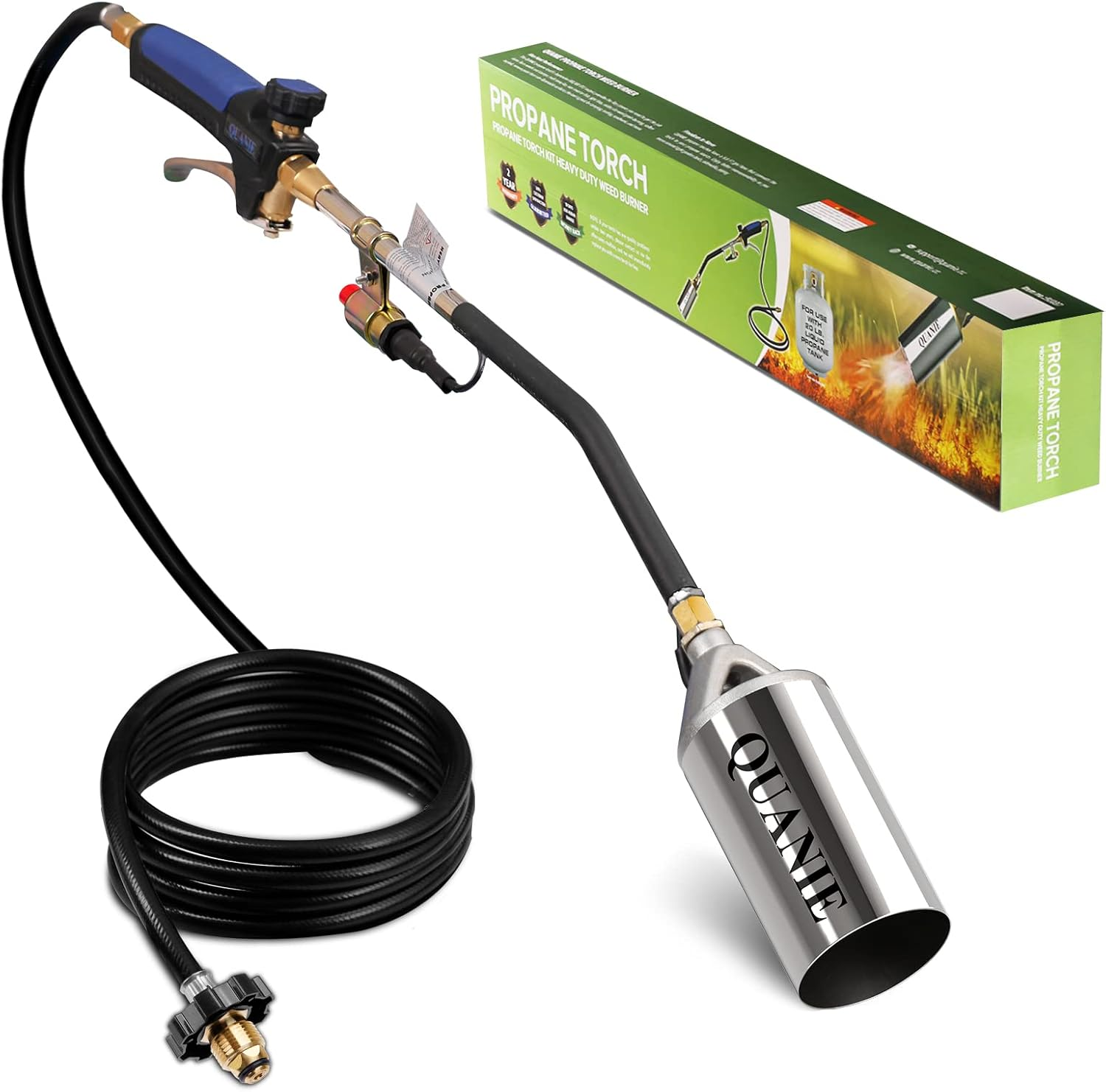 Propane Torch Burner Weed Torch High Output 2,400,000 BTU with 10FT Hose,Heavy Duty Blow Torch with Flame Control and Turbo Trigger Push Button Igniter,Flamethrower for Garden Wood Ice Snow Road (Blue image number 1