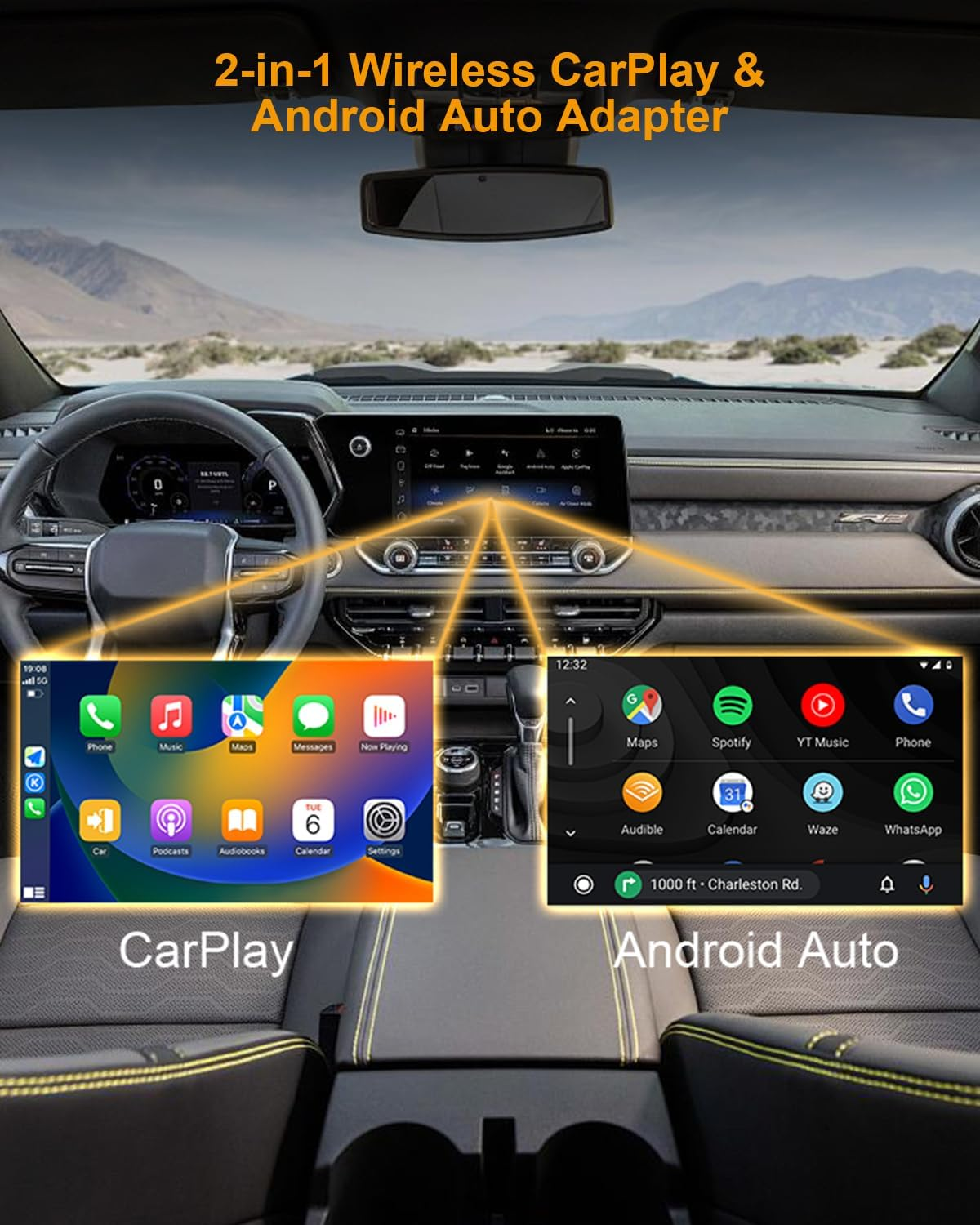 BANKKY Wireless Carplay & Android Auto Adapter&ndash;2-In-1 Plug & Play Dongle for Iphone/Android, Convert Wired to Wireless, USB-C/A Support, Car Accessories image number 2