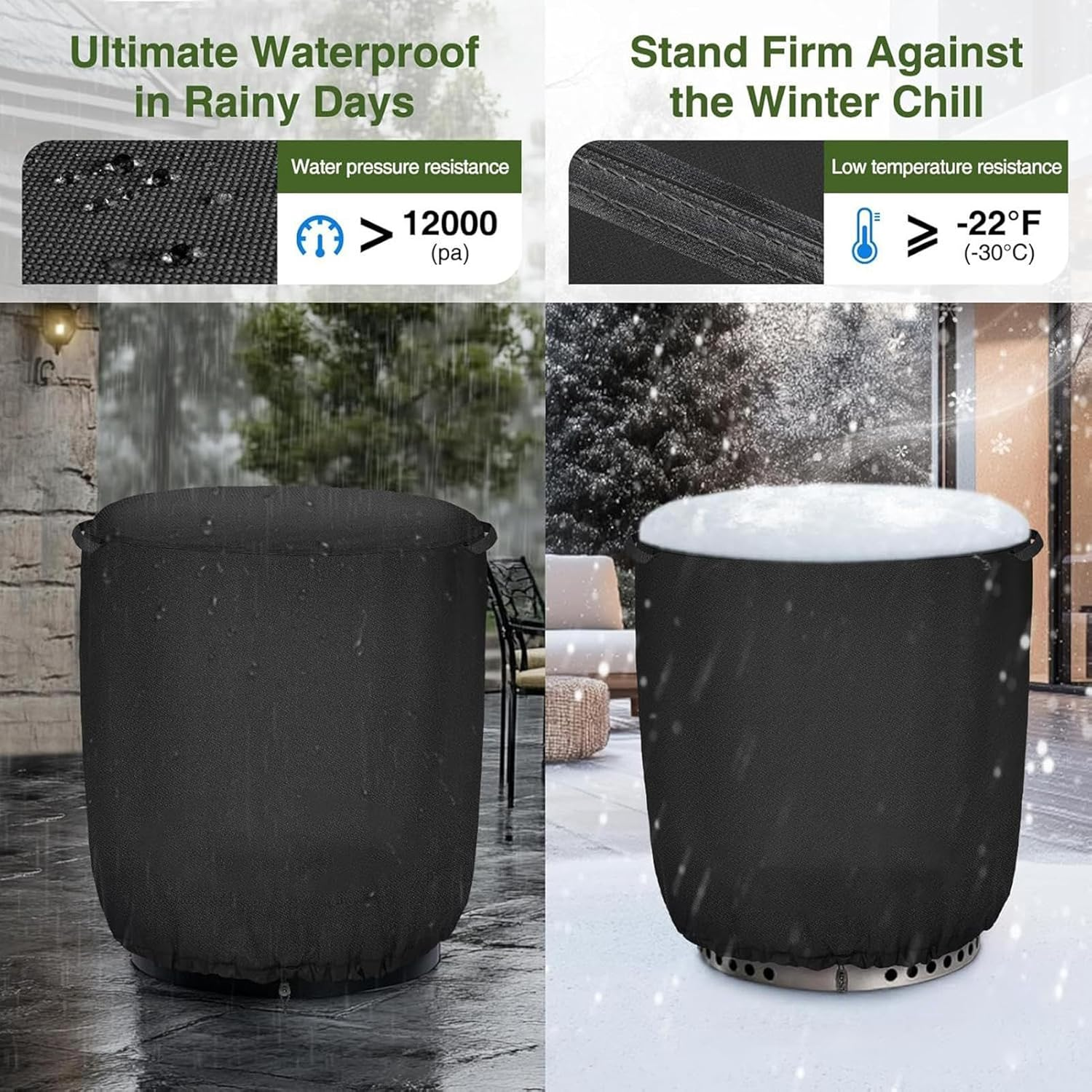 Fire Pit Cover - Waterproof Outdoor Tall Fire Pit Cover | round Blanket for Heater Insulation Propane Grill Mantel Garden Lawn image number 6