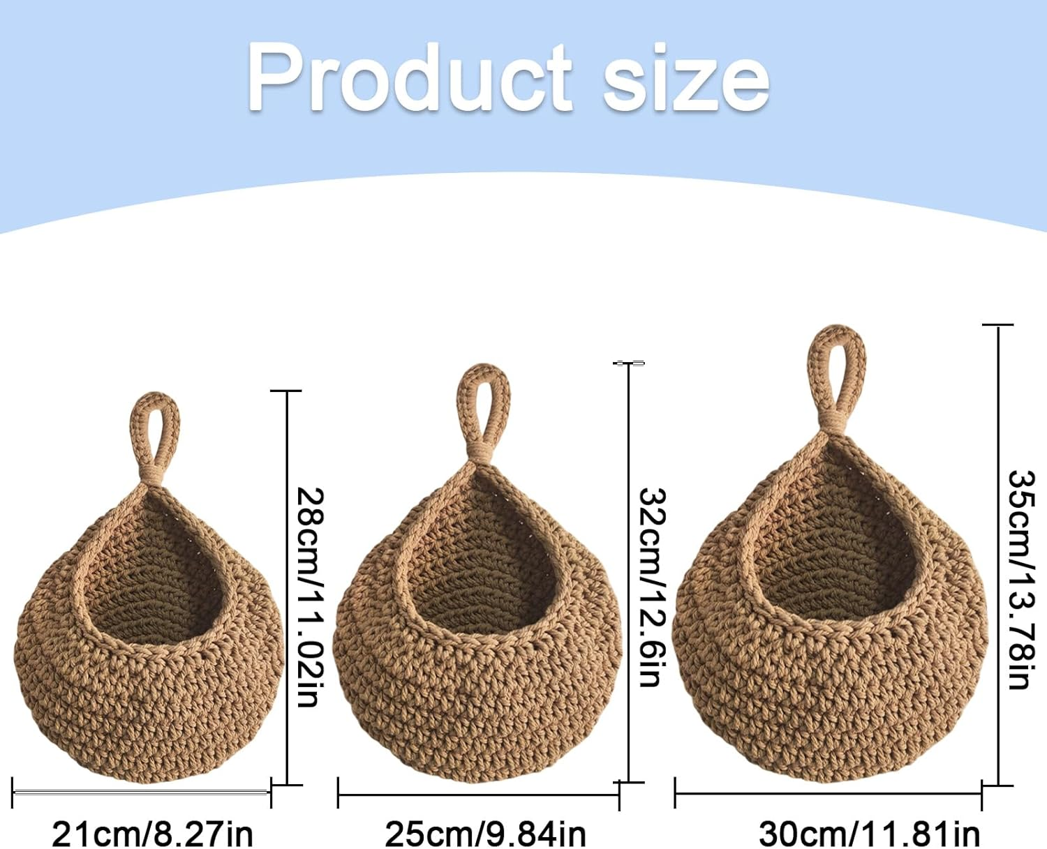 Hanging Wall Vegetable Fruit Baskets for Fruits, Hanging Baskets for Vegetables, Onions, Potatoes, Farmhouse, Home, Restaurant Decor, 3 Size, Linen image number 2