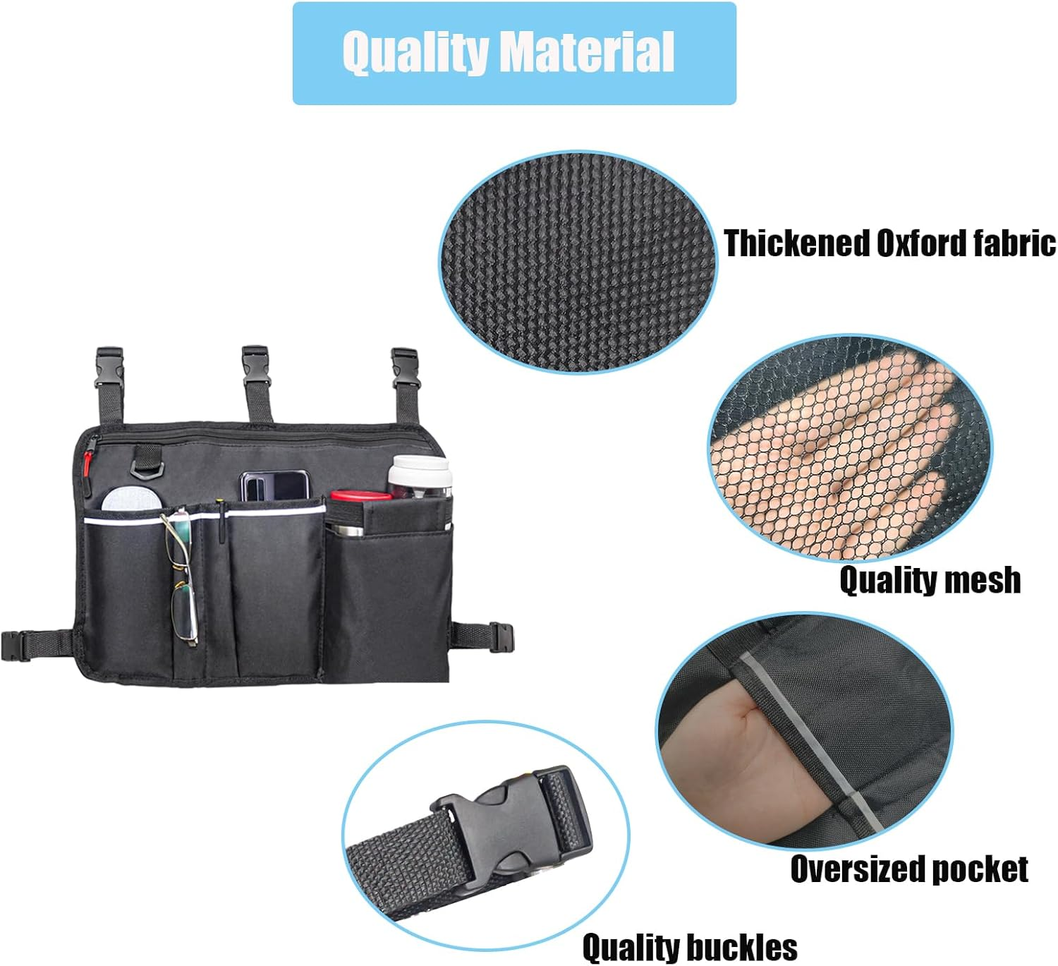 Walker Bag Walker Basket for Folding Walker with Cup Holder, Rollator Organizer Storage Pouch Universal Folding Walker Accessories Walker Bags for Seniors Bag for Walker (Large Black) image number 1