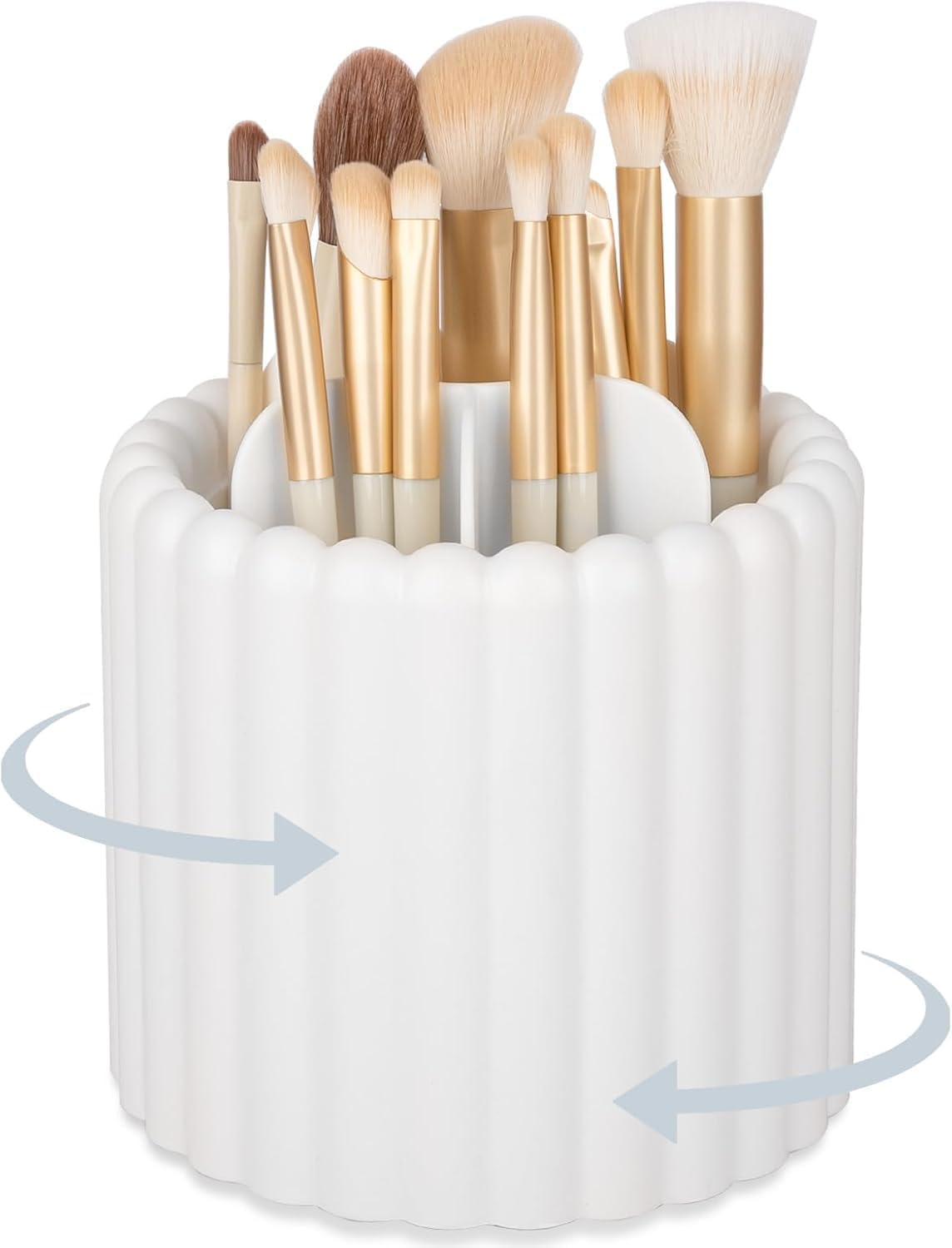 360 Rotating Makeup Brush Holder 7 Slots Make up Brush Organizer Removable Spinning Cosmetic Brushes Storage Pen Holder for Vanity, Dresser, Desk (White, 13.21 * 12.95CM) image number 3