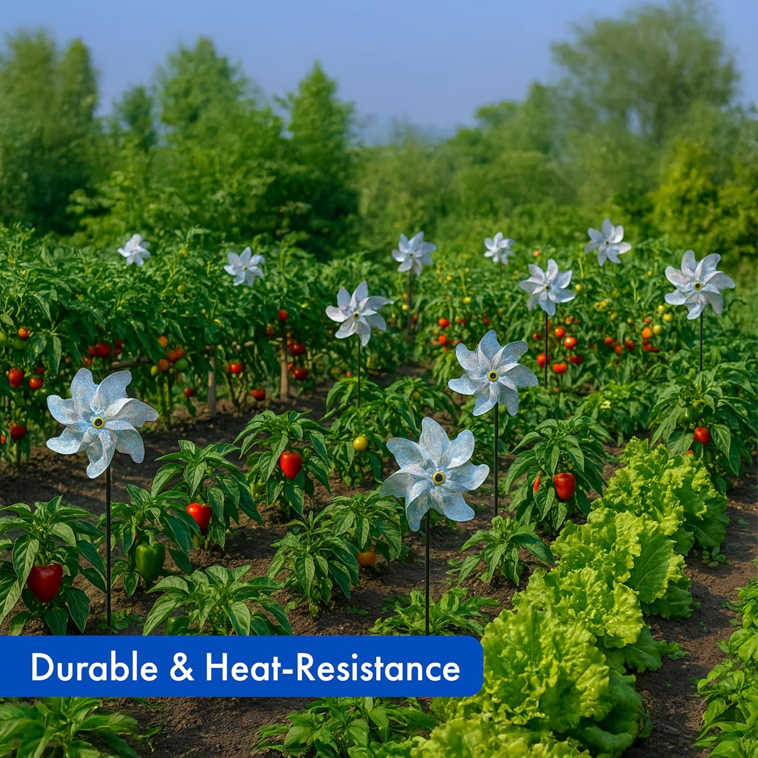 Bird Blinder Repellent Pinwheels - Sparkly Holographic Pin Wheel Spinners Scare off Birds and Pests (Set of 8)