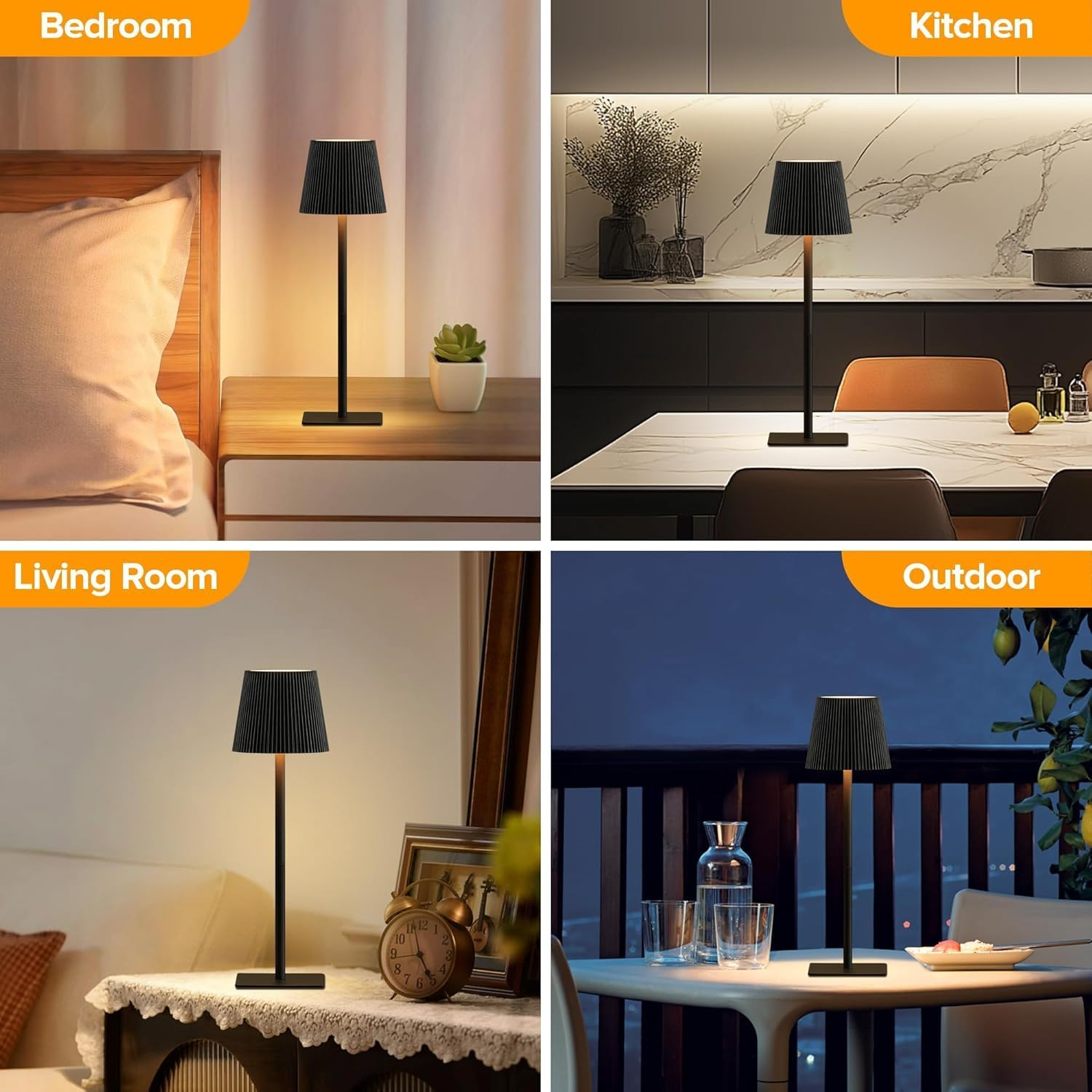 Telfun 2 Pack Cordless Table Lamp,6000Mah Rechargeable Battery Operated Desk Lamp,Two Adjustable Heights,Waterproof, Touch Control & 3 Color Stepless Dimming for Restaurant/Bedroom/Bars/Outdoor image number 2