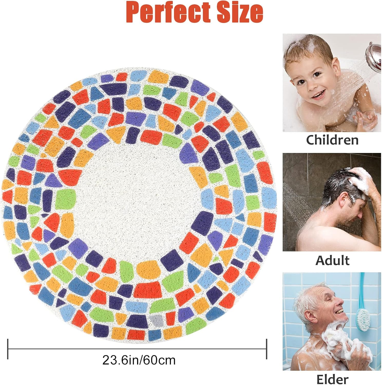 ZOESOE Shower Mat Non-Slip, Soft Comfort Bath with Drainage Holes, PVC Loofah Massage Bathmat for Shower,Tub,Bathroom,Wet Areas, Quick Drying Zoe-02,24~''X24~'' Round image number 5