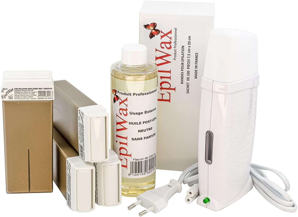 Epilwax Royal Depilatory Kit Complete With: Professional Wax Heater 4 Roll-On Wax 100 Ml Vanilla, 100 Depilatory Strips, 1 Bottle of 250 Ml after Wax Oil (Royal Vanilla Series 4)