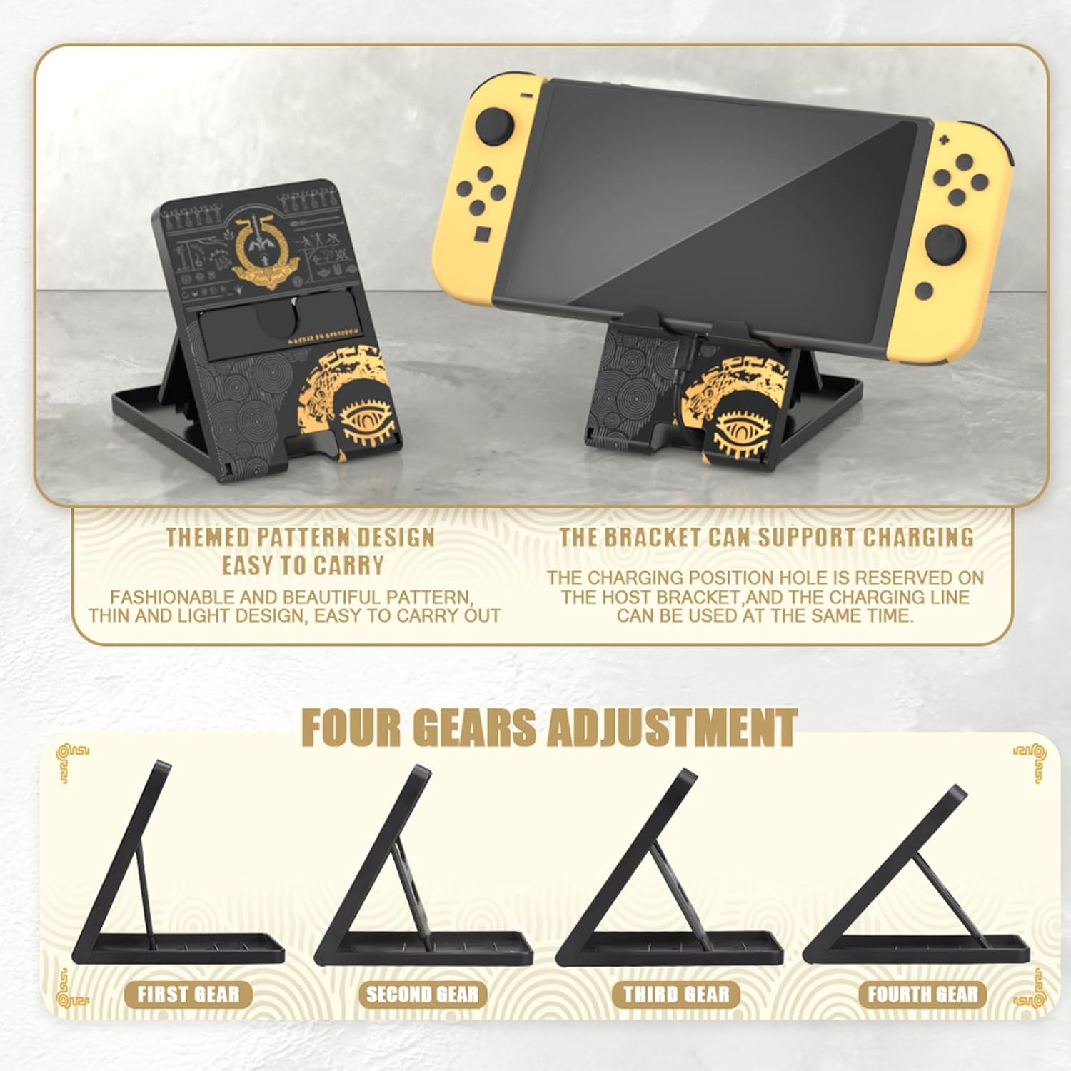 Busjoy Stand for Nintendo Switch, Switch OLED, Switch Lite, for Zelda Tears of the Kingdom Cute Holder Bracket, Adjustable Portable Foldable Non-Slip Playstand-Black - Animal Forest-Green image number 2