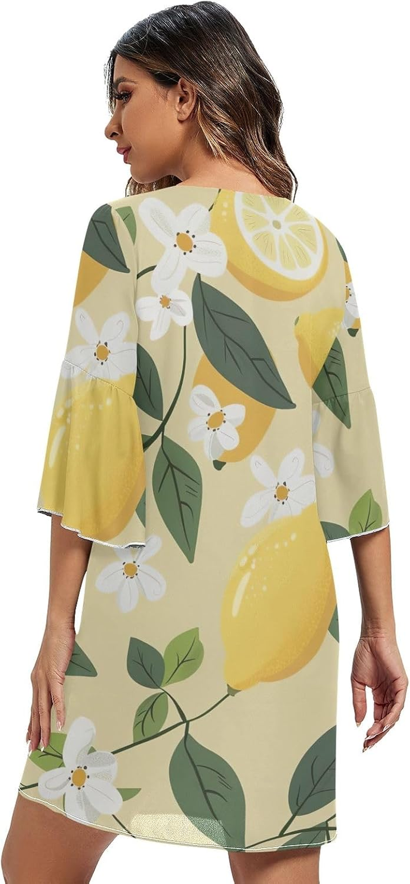 Vintage Lemons Yellow Ladies Chiffon Dress Printed Line Maternity Dress S-XXL image number 1