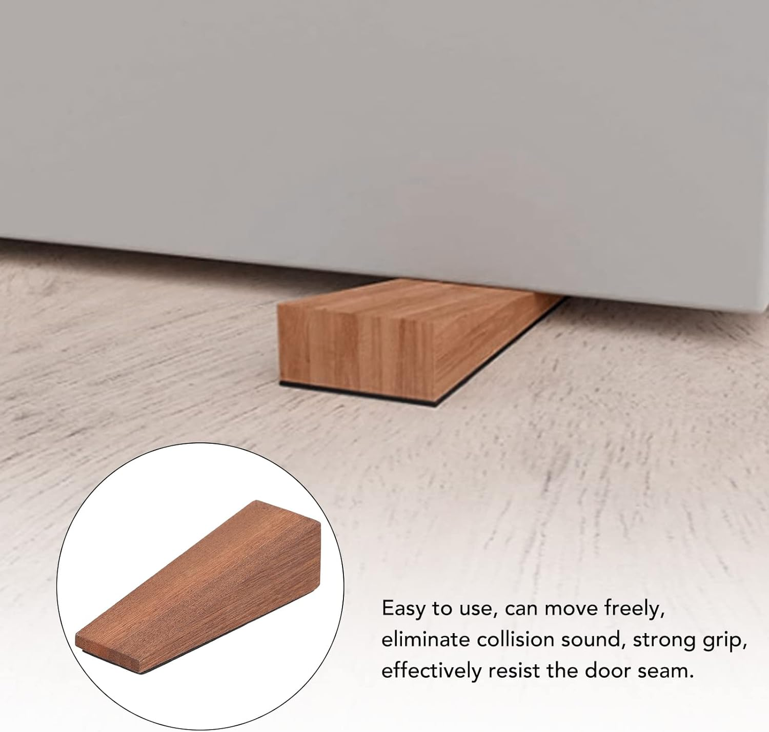 Wooden Door Stopper, 4 Pcs anti Slip Door Stopper Solid Wood Door Wedge Dark Brown Triangular Door Wedge Wooden Firefighter Door Stopper for Door Bottom Seam