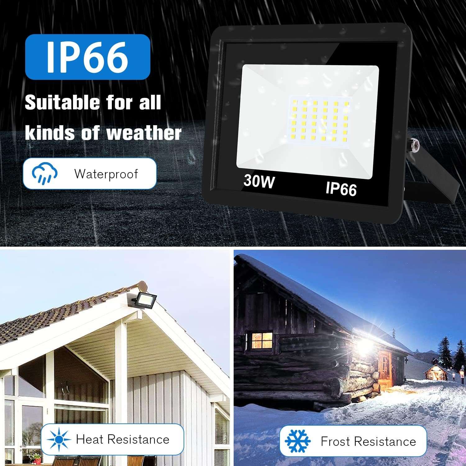 30W LED Flood Light Outdoor, 2700Lm LED Work Light,Floodlight Fixture IP66 Waterproof, 6500K Daylight White Super Bright Security Light for Yard Garden Stadium Garage Playground