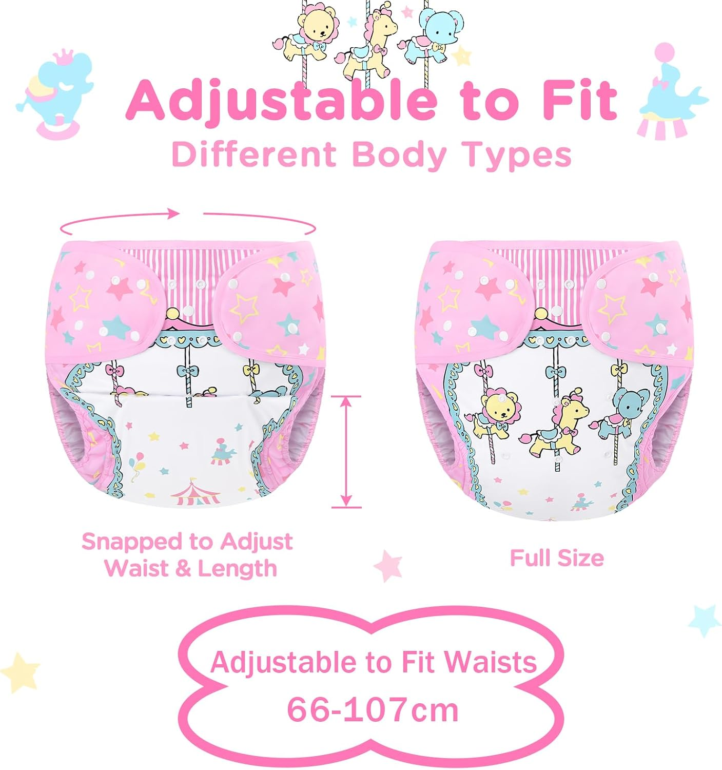 Littleforbig Washable Adjustable Reusable Waterproof Cloth Adult Diaper Wrap Cover One Size - Little Circus image number 1