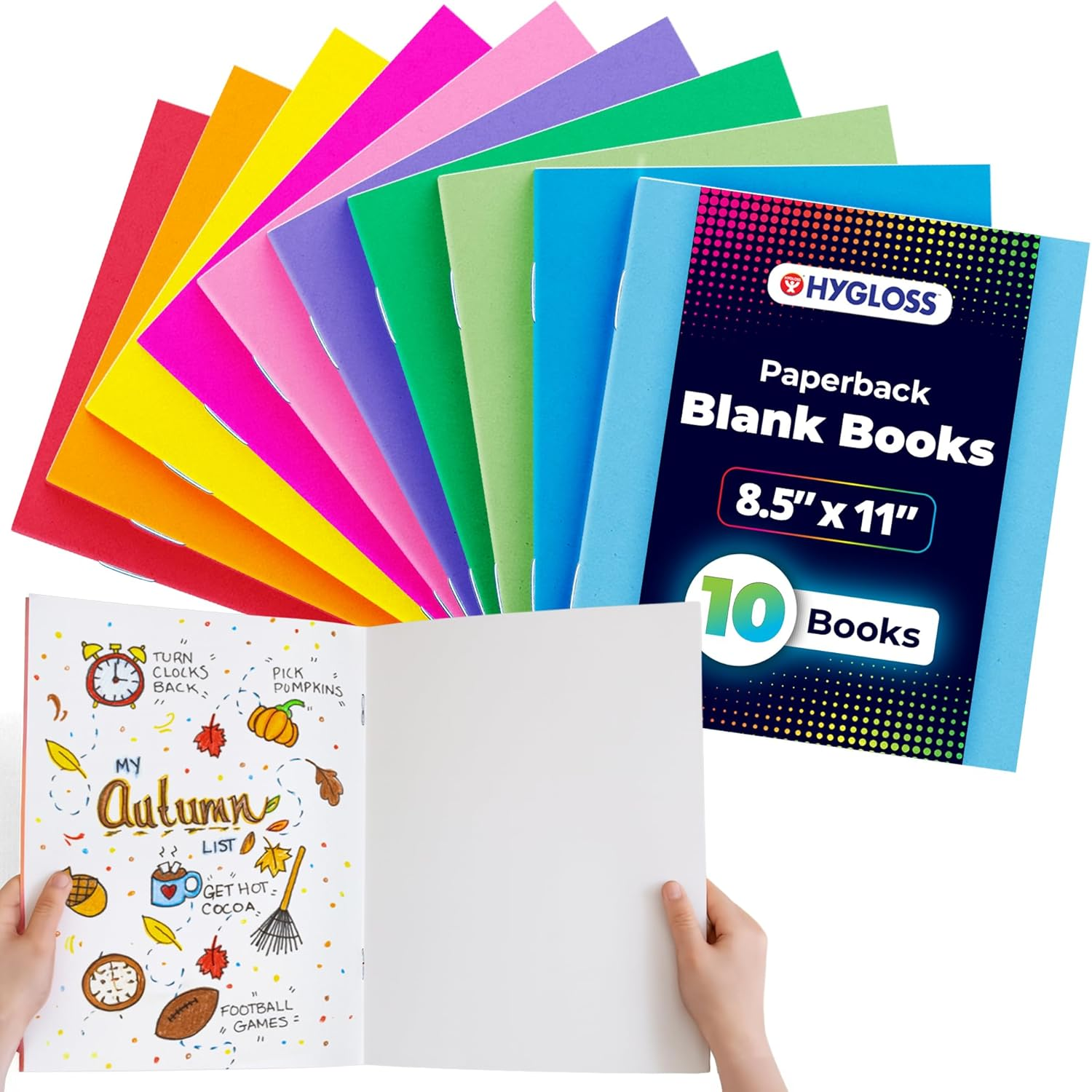 Hygloss Products Colorful Blank Books - Books for Journaling, Sketching, Writing & More - Great for Arts & Crafts - 6 Bright, Fun Colors - 8.5 X 11 Inches - 10 Pack image number 5