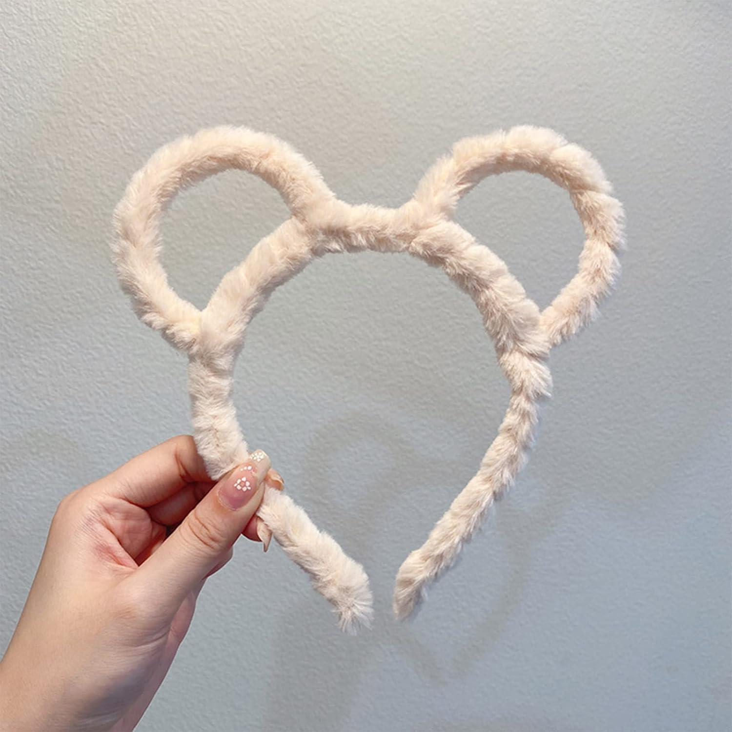 Oilmal Hair Hoop, Women Winter Thick Plush Headband round Mouse Bear Ears Makeup Hair Hoop Bandana Pink - Pink image number 6