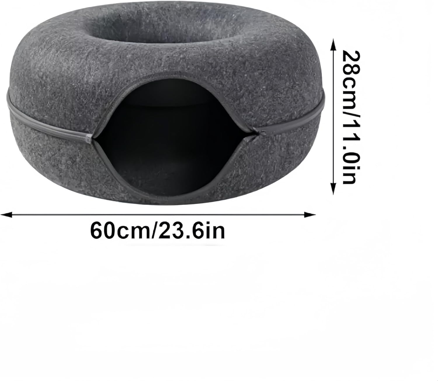 Cat Tunnel Bed Felt Pet Puppy Nest Cave House round Donut Interactive Play Tunnel 60X60X28Cm, Scratch Resistant Felt Pet Cave, Detachable round Donut Design - Dark Gray image number 3