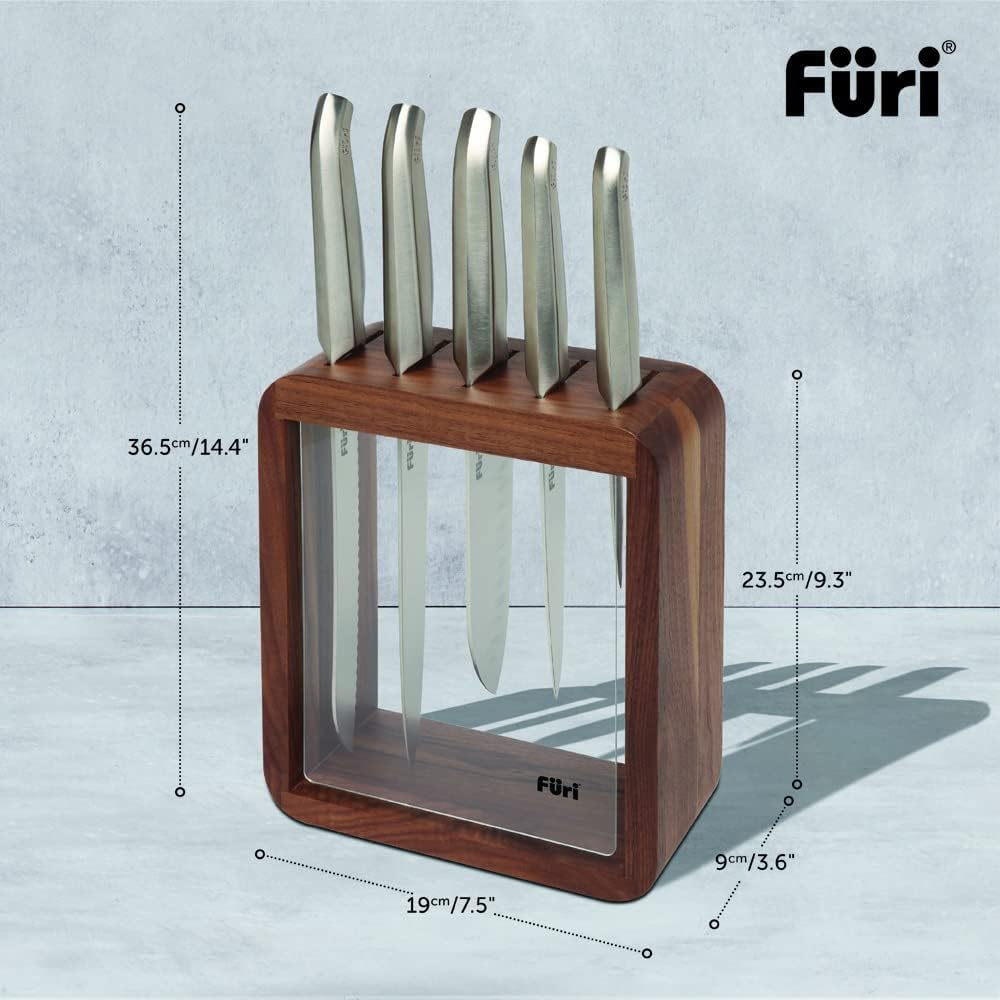 Furi Pro Vault Knife Block Set 6 Pc, Compact Knife Block with Five Premium Knives for a Superior Cutting Performance, High-Quality Stainless Steel Blades, Ergonomic Reverse-Wedge, Anti-Fatigue Handle