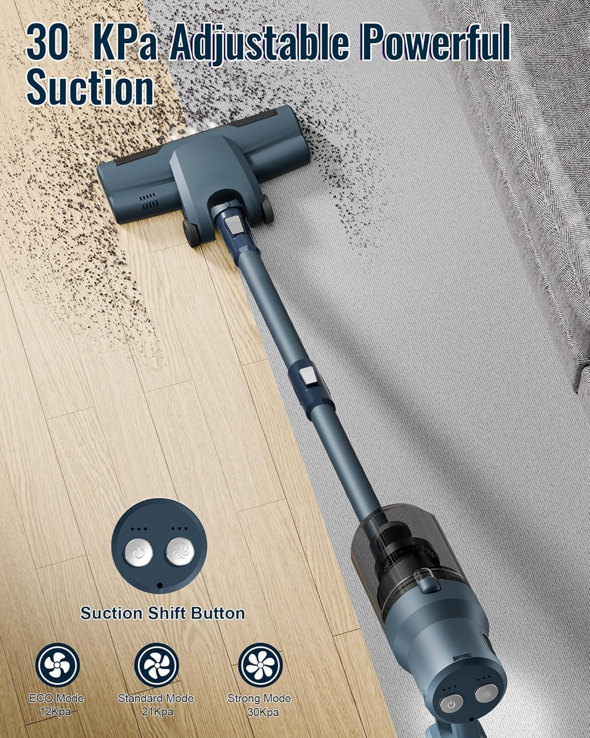 SINCHEREU Cordless Vacuum Cleaner, 30Kpa/300W/45 Minutes Lightweight Vacuum, 6-In-1 Cordless Upright Vacuum Cleaner with Wall Mounted Charging Station, Removable Battery for Home image number 4