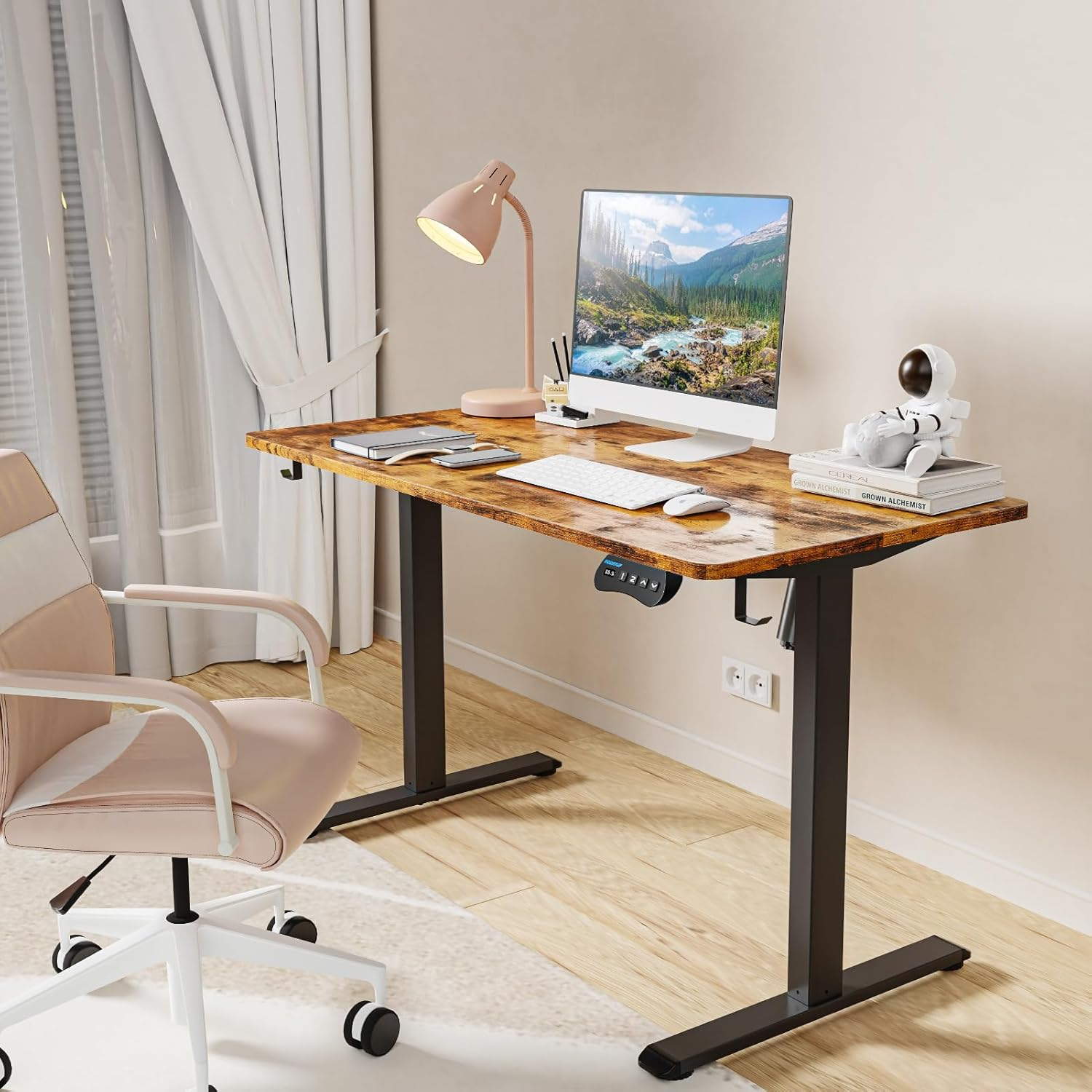 MOUNTUP Electric Standing Desk 120X60Cm (48X24) Height Adjustable, Sit Stand Desk with Memory Controller, Ergonomic Stand up Desk for Home Office with Splice Board, Rustic Brown - Rustic Brown image number 6