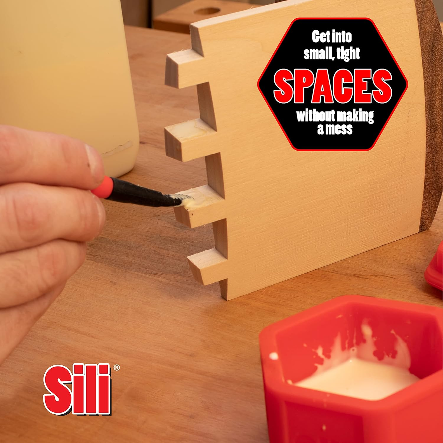 Sili Glue Pod and 3 Sili Micro Glue Brushes with Multi Purpose Sealable Lid/Glue Brush Holder &bull; Fine Tip &bull; Chiseled Tip and Flat Tapered Tip Brushes for Arts &bull; Crafts &bull; Models and Woodworking image number 6