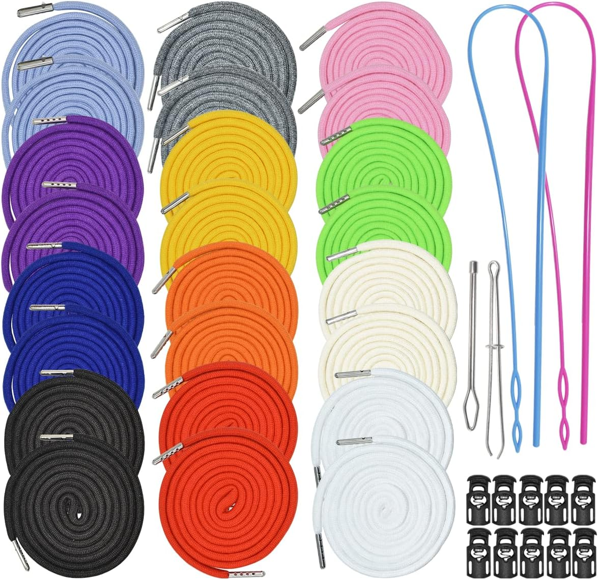 24Pcs 12 Colors Drawstring Replacement Drawstring Cords Clothing Drawstring Hoodies Drawstring with 4Pcs Drawstring Threaders and 10Pcs Plastic Cord Locks (51" Long) image number 6