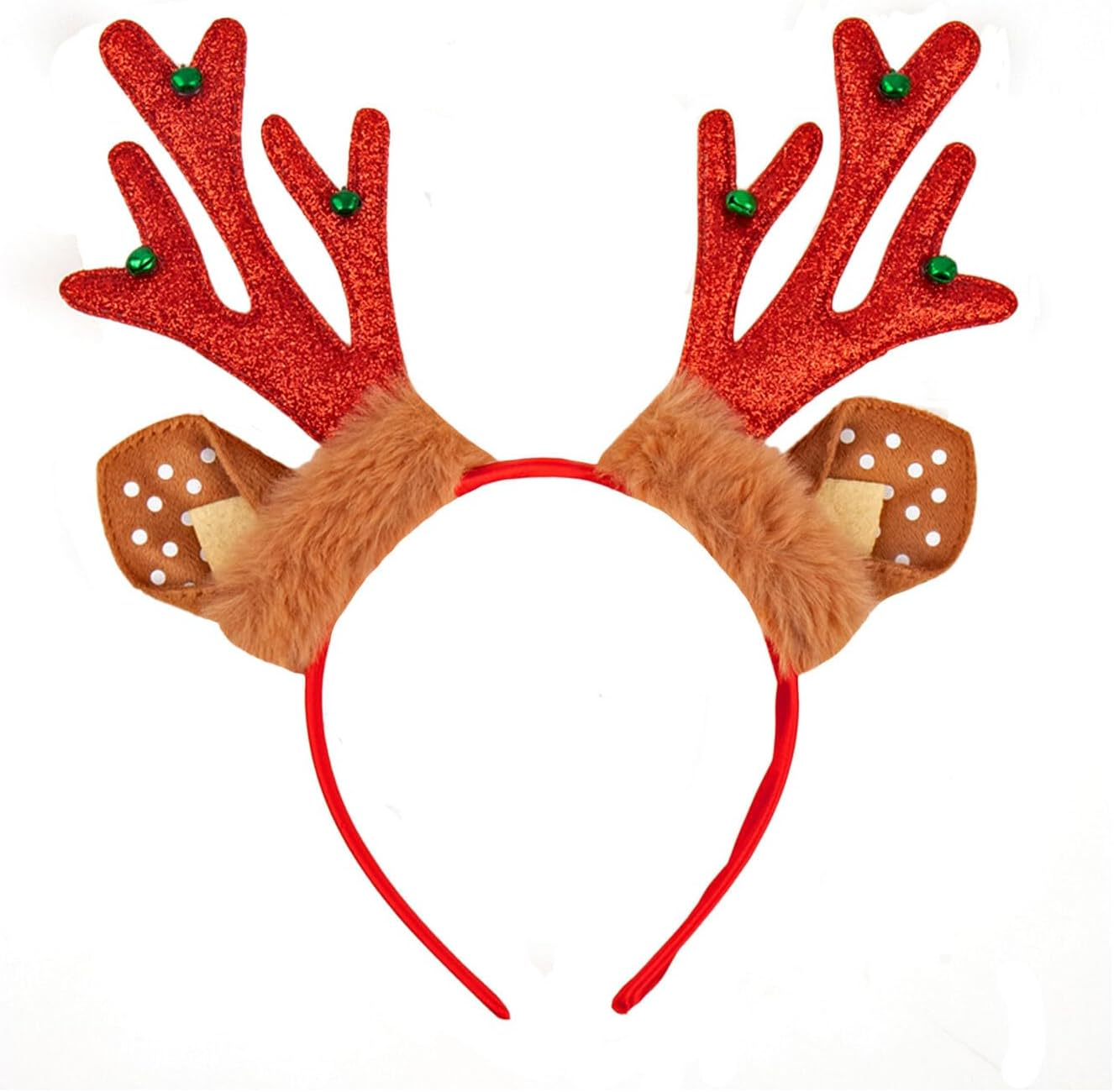 FIL Adult Kids Christmas Xmas Novelty Headband Hat Costume Hair Clip Reindeer Santa [Design: Antlers W Fur (Red)] image number 1