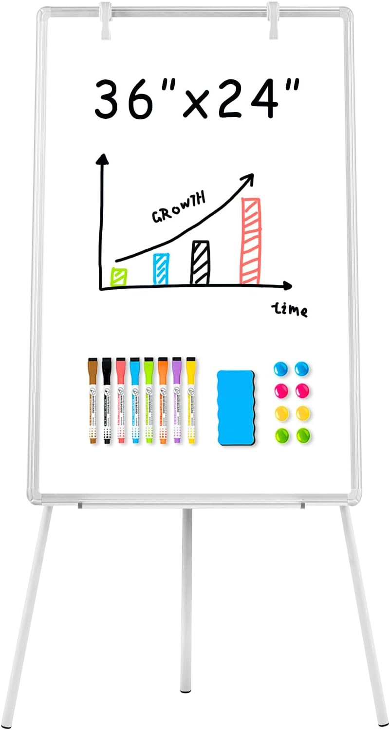QUEENLINK Magnetic Whiteboard Easel, 60 X 90 Cm Height Adjustable Whiteboard with Stand, Large Aluminium Frame White Board for Teaching, Flipchart Standing Writing Board for Office, Home image number 4