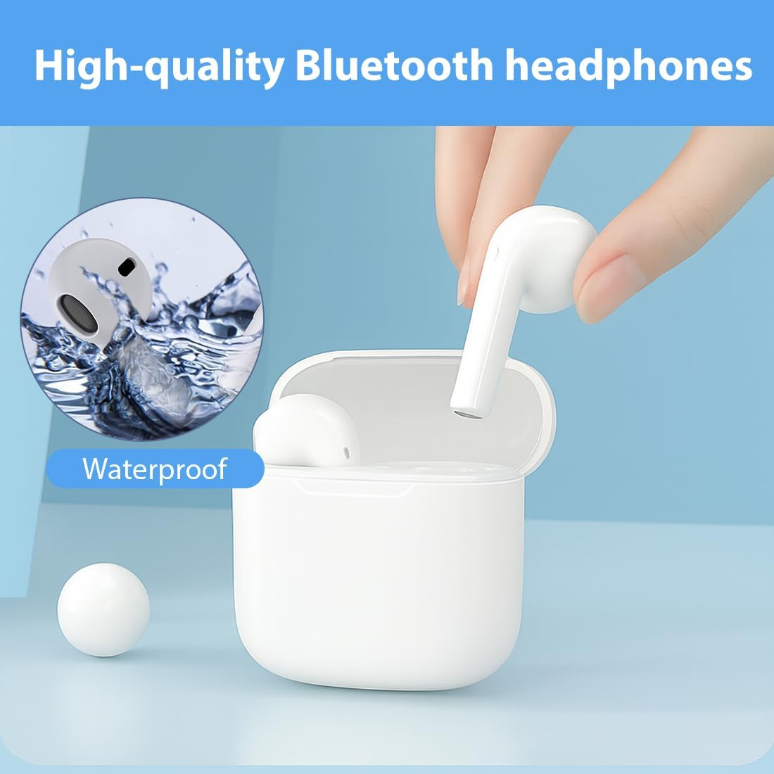 Tomedeks Earphones Bluetooth Headphones In-Ear Headphones with HD Microphone Wireless Bluetooth Stereo Sound Wireless Earbuds Waterproof image number 4