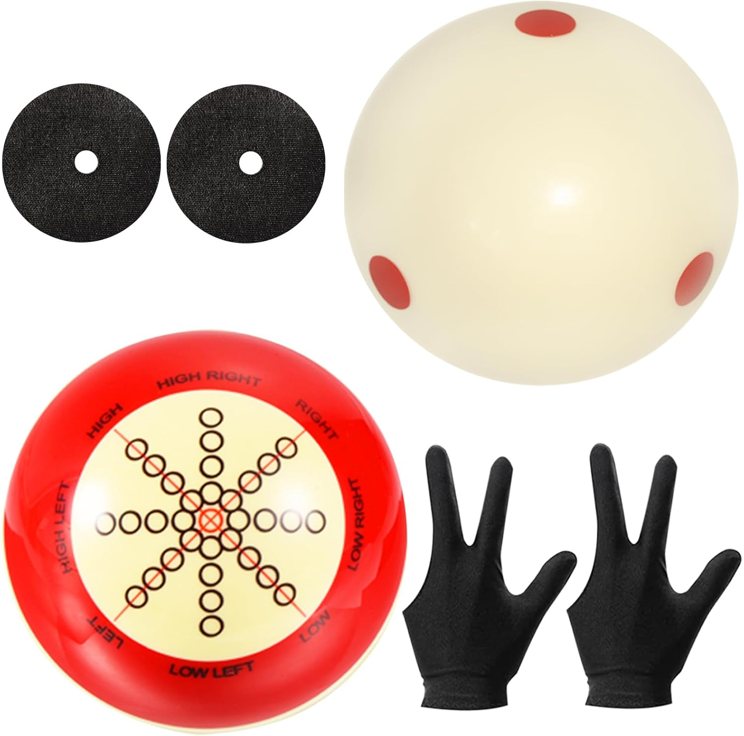2 Pcs Billiard Training Cue Ball,Pool Cue Ball Practice with Dots,Inchluded Billiard Gloves,Pool Table Marker Dots,Billiard Balls Used in American Billiards Eight Balls image number 4