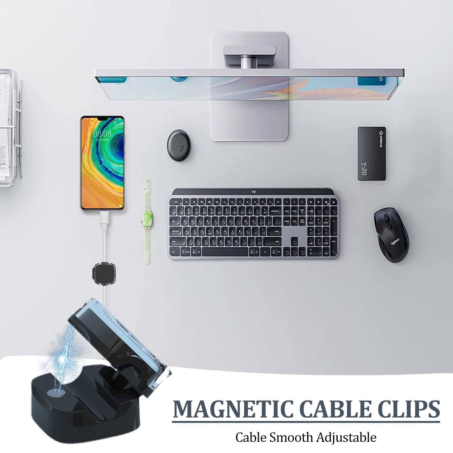 6 Pack Magnetic Cable Clips Adhesive Cord Organizer for Desk, Wall, and Car, Cable Management Holder for USB Chargers, Phone Wires, and More,Perfect for Home, Office, Kitchen, and Nightstand (Black) image number 3