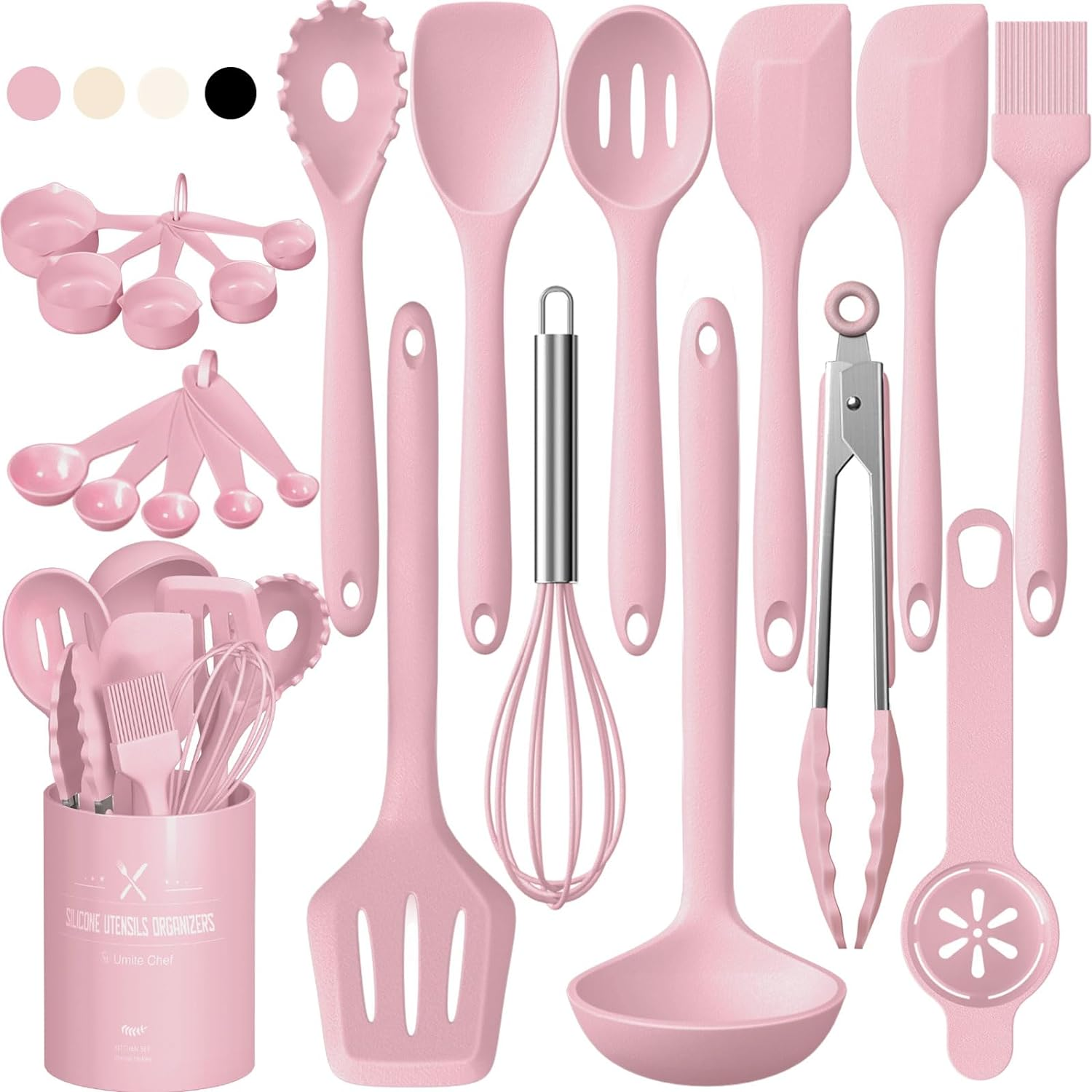 Umite Chef Silicone Kitchen Cooking Utensils Set, 22Pcs Heat Resistant Kitchen Utensils, Spatula, Spoon, Whisk, Dishwasher Safe Kitchen Utensil Gadgets Tools Set for Nonstick Cookware(Khaki)