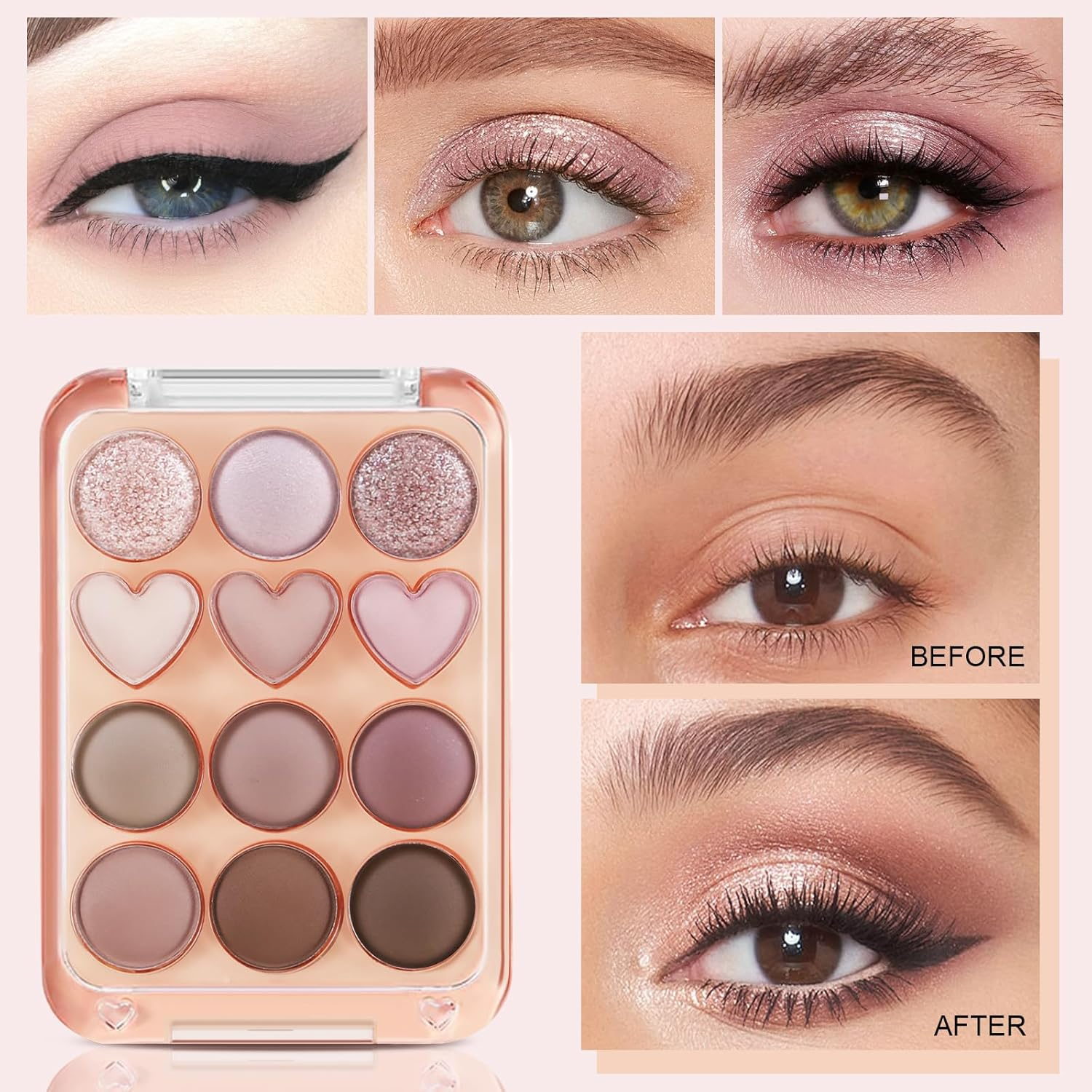 Boobeen Colorful Eyeshadow Palette, Blendable Shimmer and Matte Nudes Shades, 12 Pigmented Powder, Bright Eye Makeup Palette - 01 image number 5