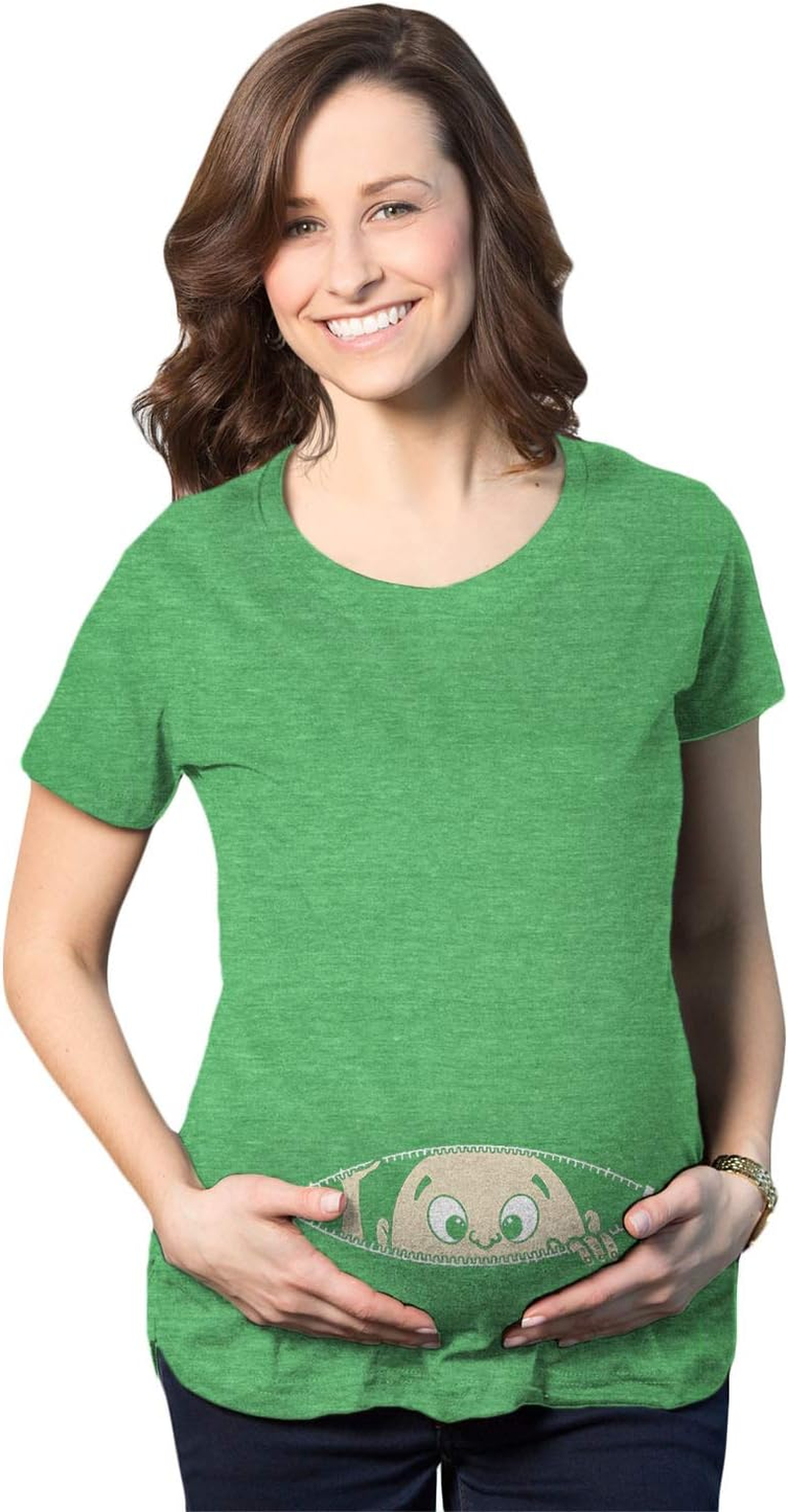 Crazy Dog T-Shirts Maternity Baby Peeking T Shirt Funny Pregnancy Tee for Expecting Mothers