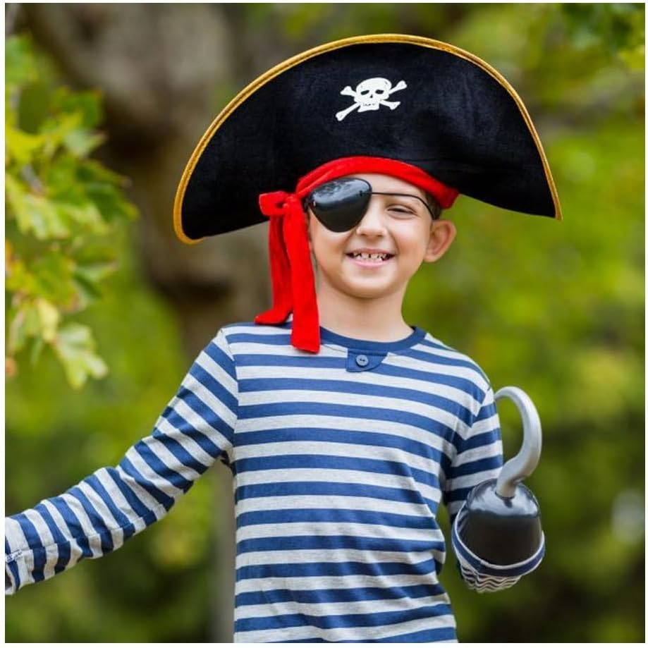 Pirate Hat Eye Patch,Costume Accessory for Pirate Masquerade Party, for Kids and Adults Captain Costume image number 4