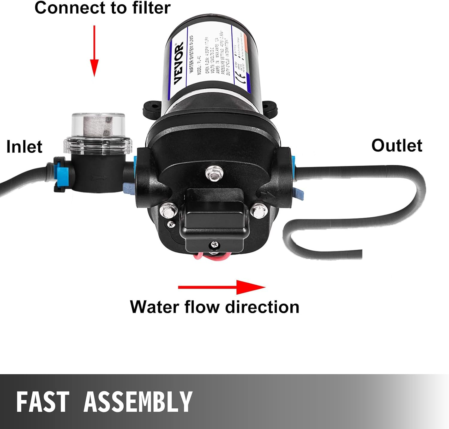 VEVOR Water Pressure Diaphragm Pump, 12V FL-40 High Pressure Diaphragm Water Pump, 40PSI Automatic Self Priming Water Pump, 17L/MIN Misting Booster Sprayer Diaphragm Pump for Caravan Boat RV Garden