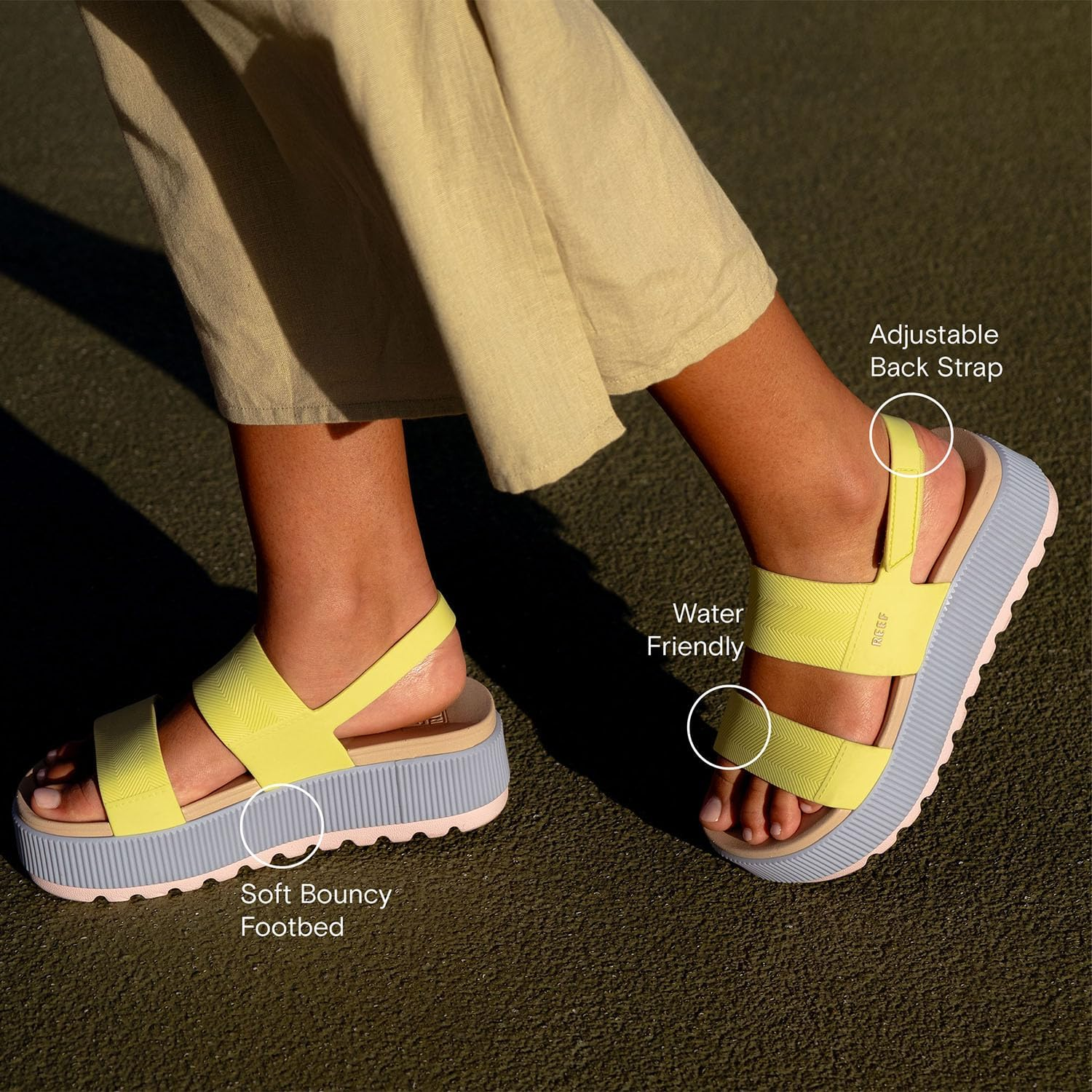 REEF Women'S Water Vista Higher Platform Sandal, Water Friendly, Adjustable Strap, Black/Tan, 9 image number 6