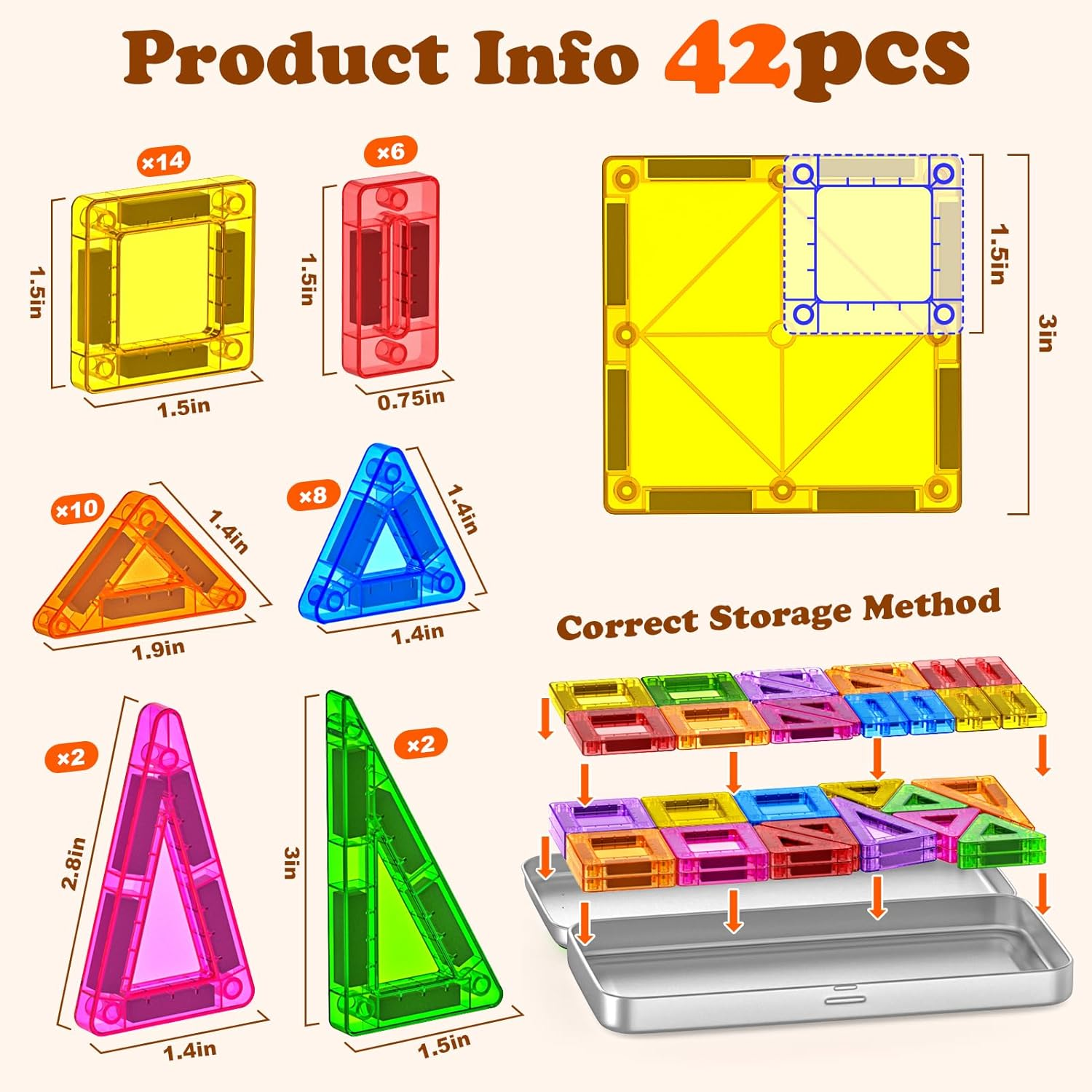 Travel Magnetic Tiles for Kids Ages 3-5 42PC Magnet Mini Building Blocks Kids Plane Toys for 3 4 5 6 7+Year Old Boys Girls Toddler Preschool STEM Construction Christmas Birthday Gifts with Iron Box image number 4